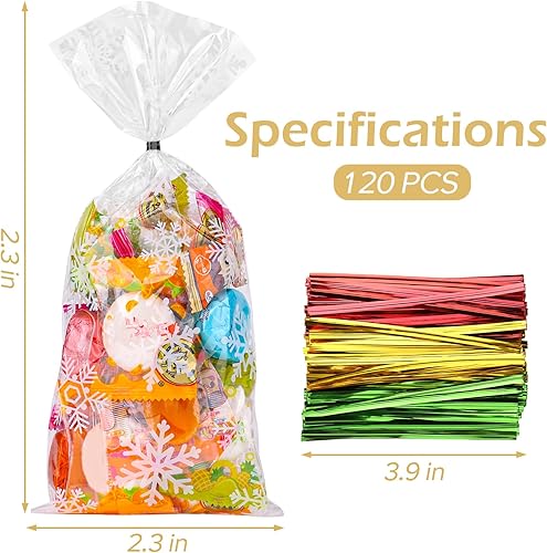 Miniatura 2 de FUSHENMU 120 bolsas de caramelo de celofán de copo de nieve, bolsas de celofán transparentes de Navidad con lazos giratorios para Navidad, fiestas,