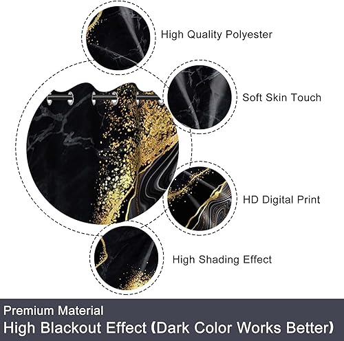 Miniatura 6 de Baocicco Cortinas de ventana de mármol negro y dorado para dormitorio, arte fluido, textura dorada, cortinas de ventana de mármol para sala de