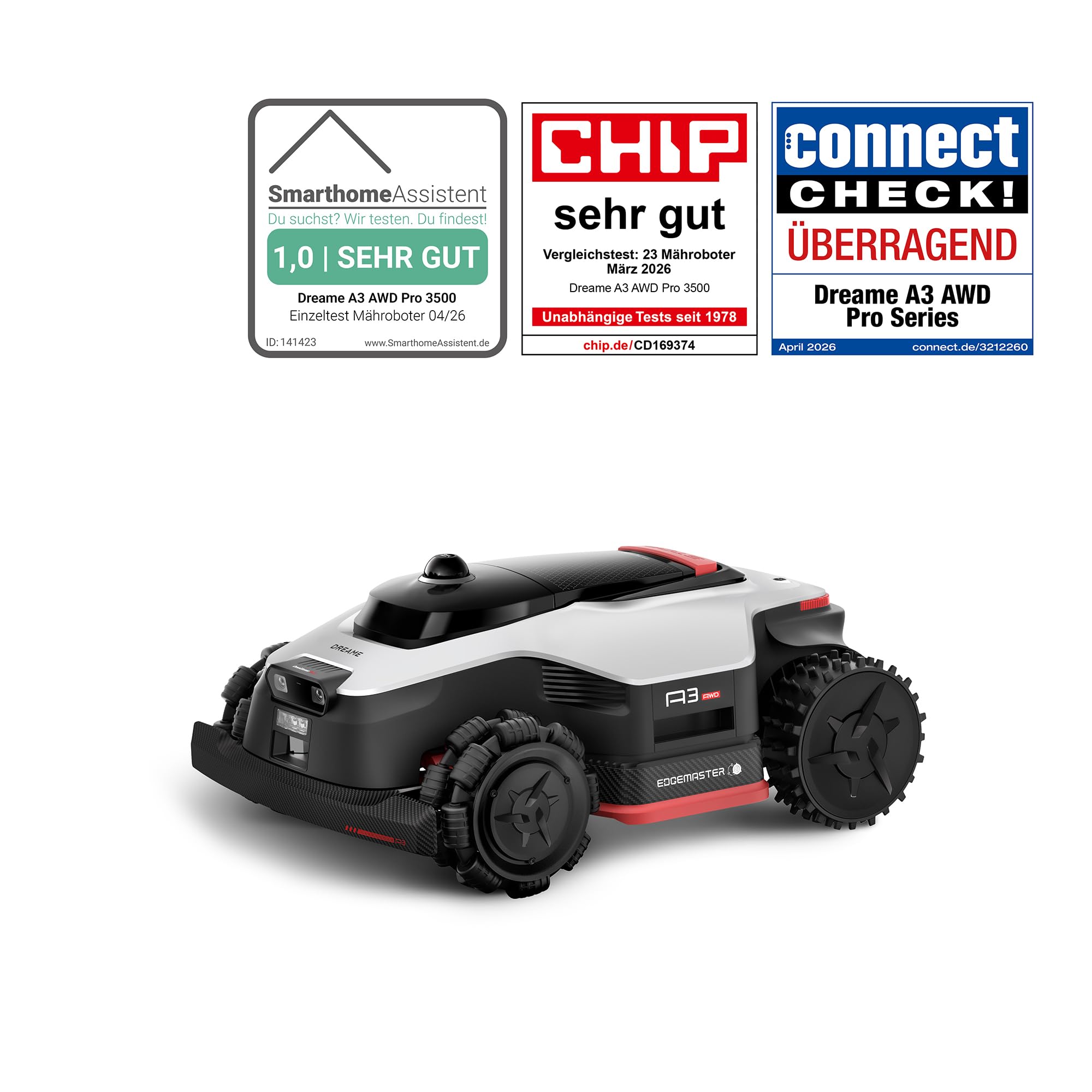 DREAME A3 AWD Pro 3500 Robot-Rasenmäher, für 3500 m², 4WD-Nabenmotoren, ohne RTK, 360° 3D-LiDAR & KI-Vision, Steigfähigkeit bis zu 80% (38,7°), EdgeMaster 2.0: ＜ 4 cm Kantenpräzision