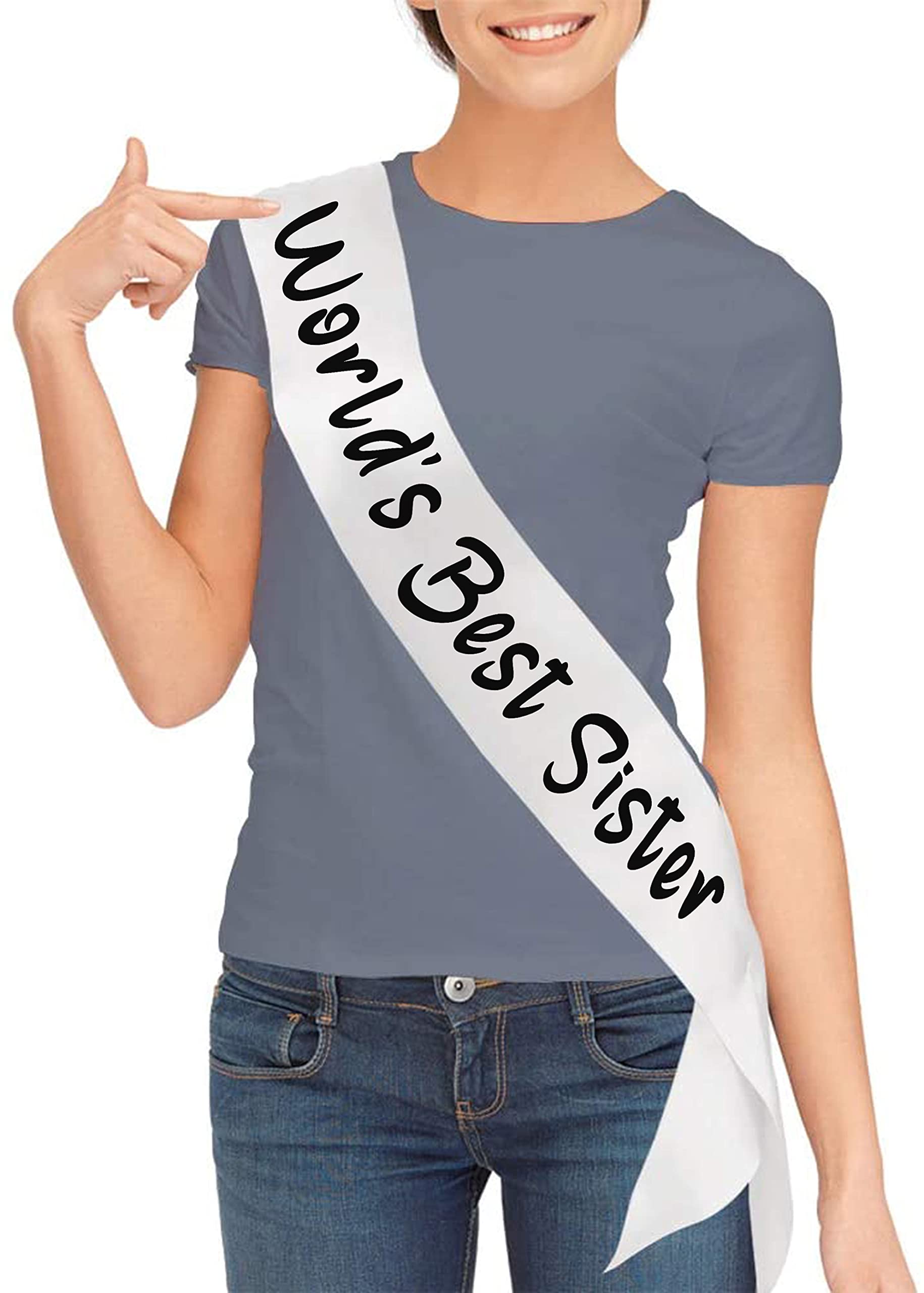 Style Secrets 4" Shimmering White Sister Sash for Girls (World's Best, Ready to Wear, Sisterhood Theme, For Many Occasions Like Rakhi, Birthday, Other)