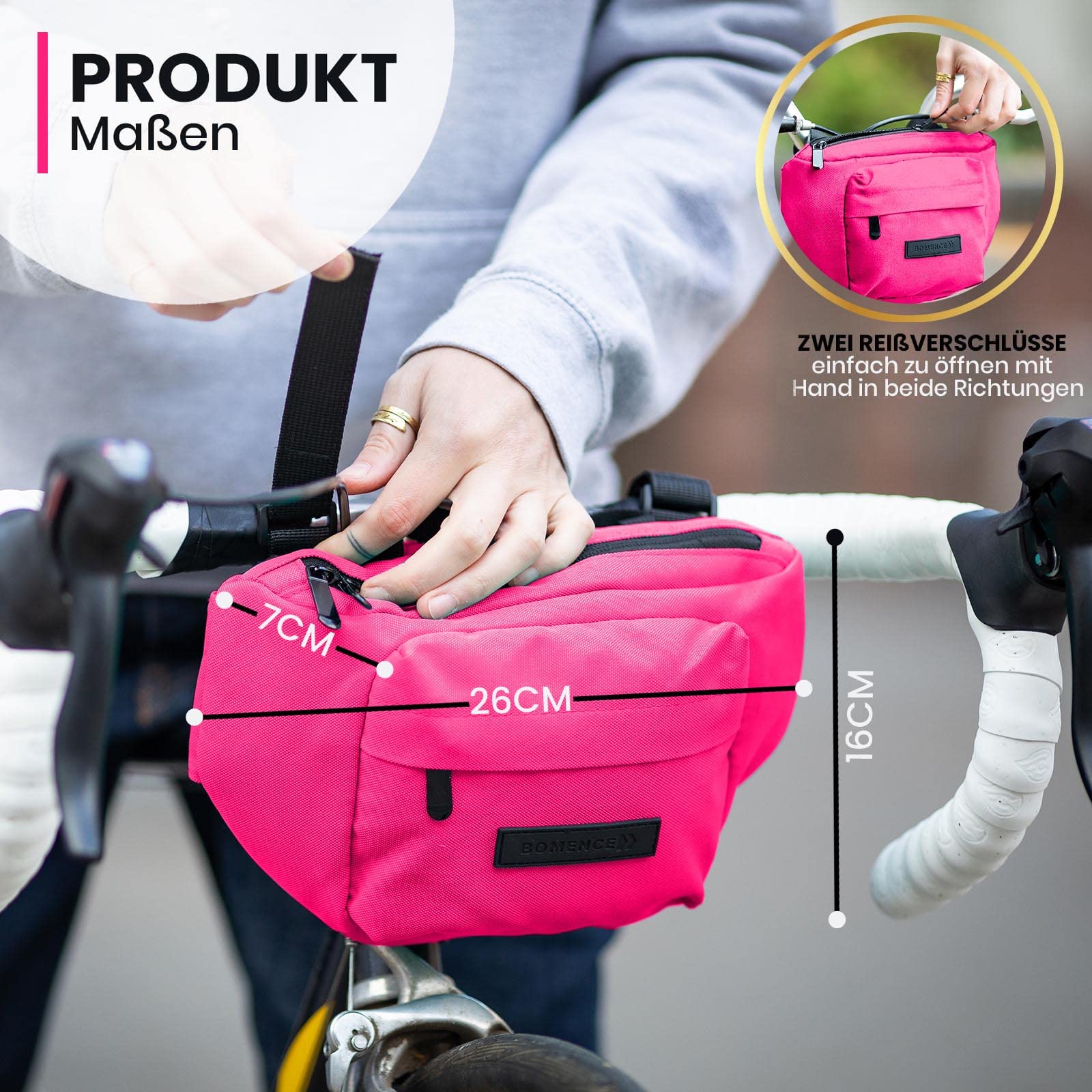 Riñonera acolchada para hombre y mujer, riñonera para exteriores, pequeña, para ciclismo, deportes, impermeable, teléfono móvil, bicicleta, rosa, medium, Riñonera convertible en bolsa de manillar