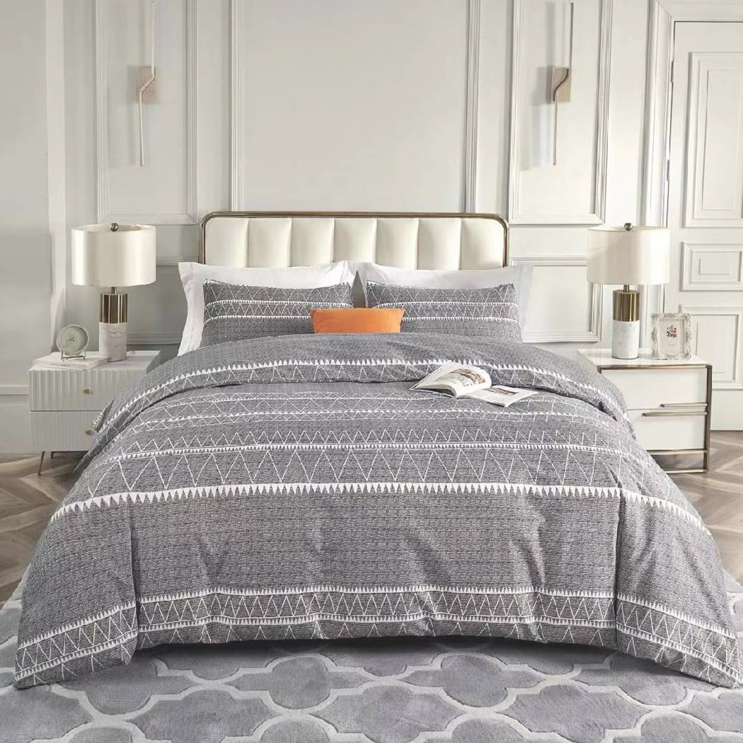 Tokokimo 4PCS Duvet Cover Sets King Size Bedding Sets, Botanical Branches Printed Grey Kingsize Duvet Cover Sets with Pillowcases and Extra Fitted Sheet, Soft Microfiber King Size Bedding Sets — view 121