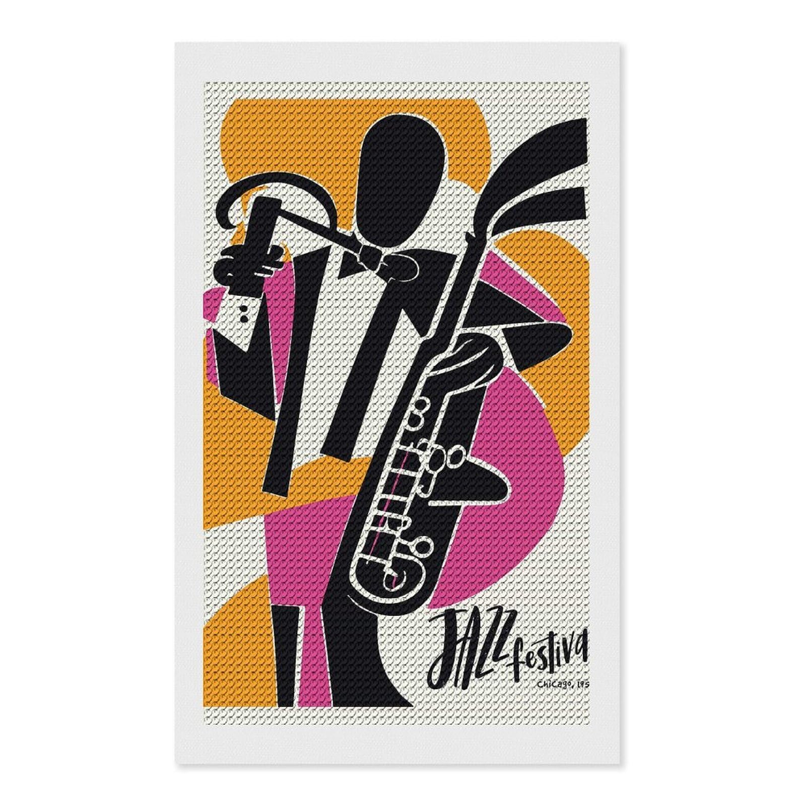 Junmoney Modern Jazz Festival Diamond Art Kit 12"x20", Creative Leisure Activity, Complete Accessories, Vintage Style Decor, for Women