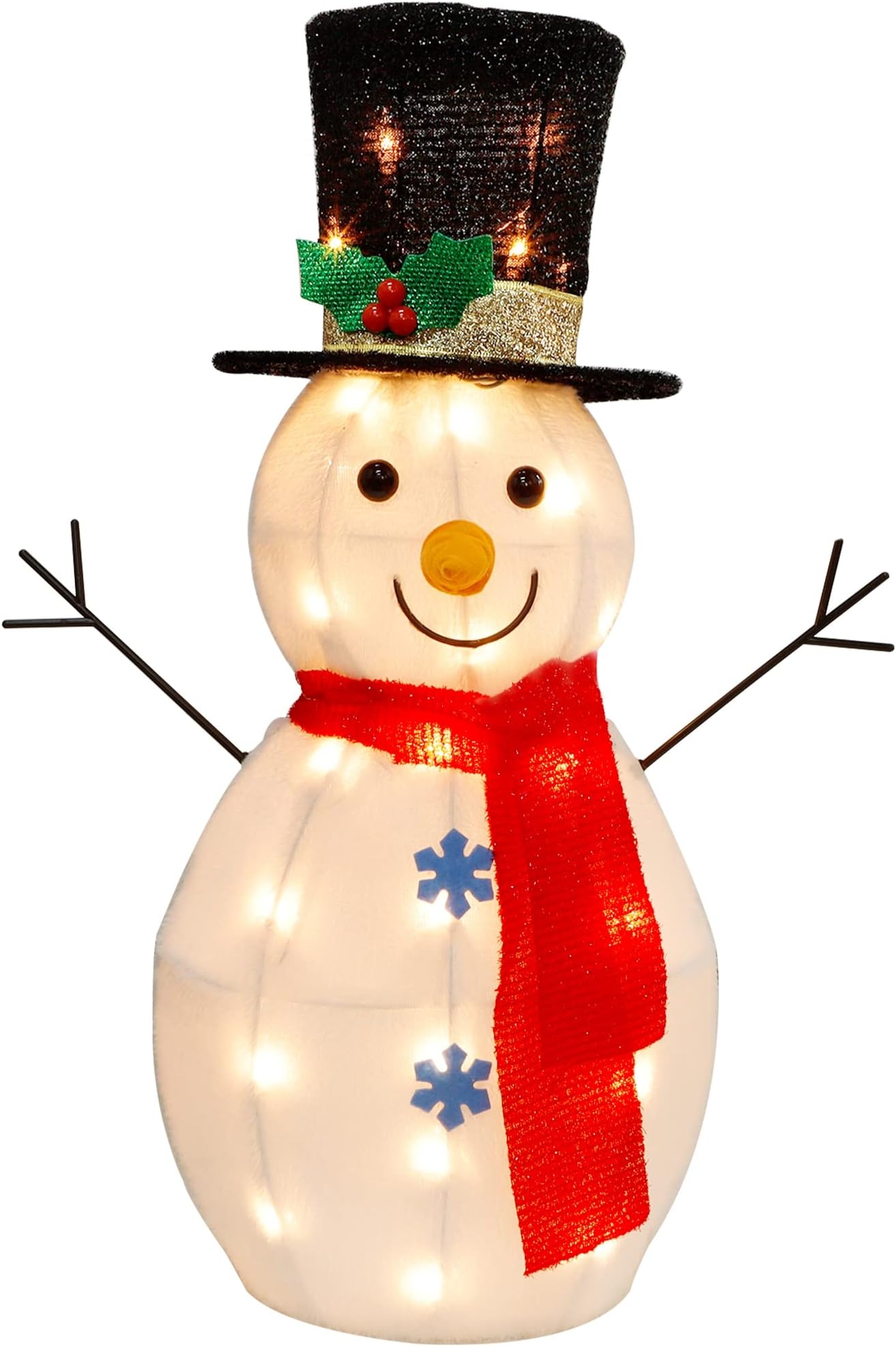 PrsildanChristmas Lighted Decorations Snowman, 23 Inch Pre-Lit 25 Lights Snowman with Top Hat and Red Scarf, Flannel Snowman Christmas Yard Decoration for Home Indoor Outdoor Garden Lawn