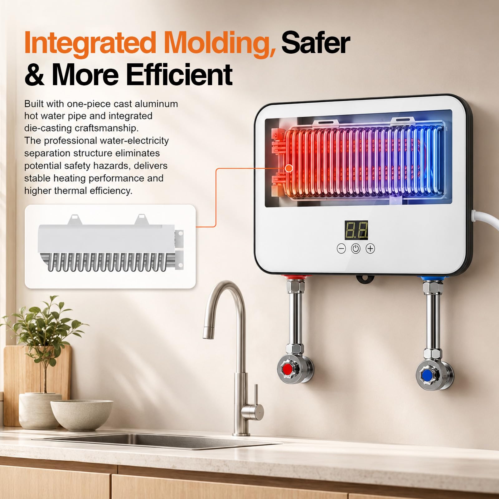 Electric Instantaneous Water Heater 5500W 220V Calentador de Agua Eléctrico Resistente a Presión Almacenamiento Bajo Mesa con Pantalla LCD Temperatura para Ducha, Baño, Cocina para Ducha, Baño, Cocina