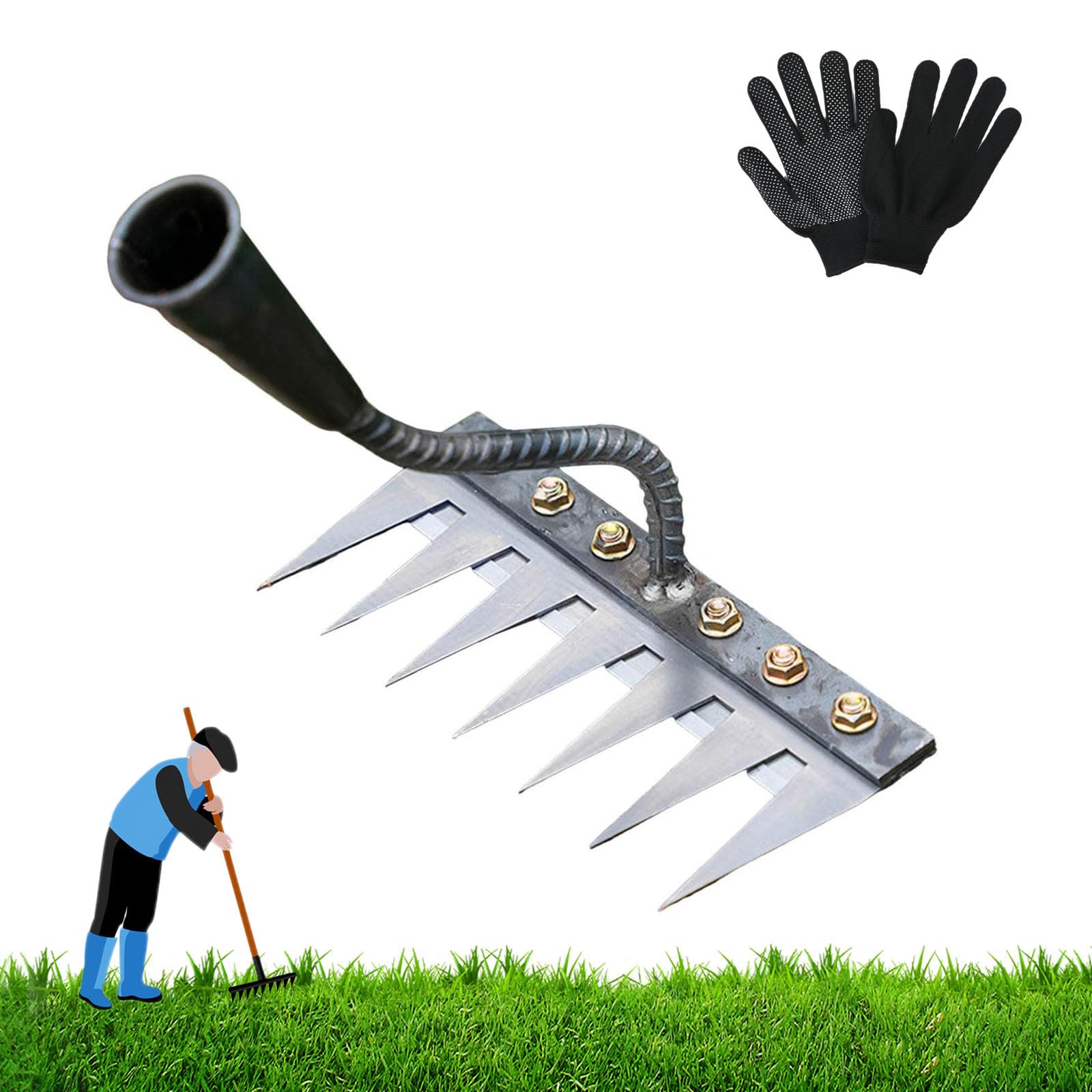 Sarchiatore da giardino in acciaio al carbonio di alta qualità, rastrello a 7 denti per weng, allentamento del terreno e semina, strumento manuale in acciaio al manganese per una rimozione efficiente