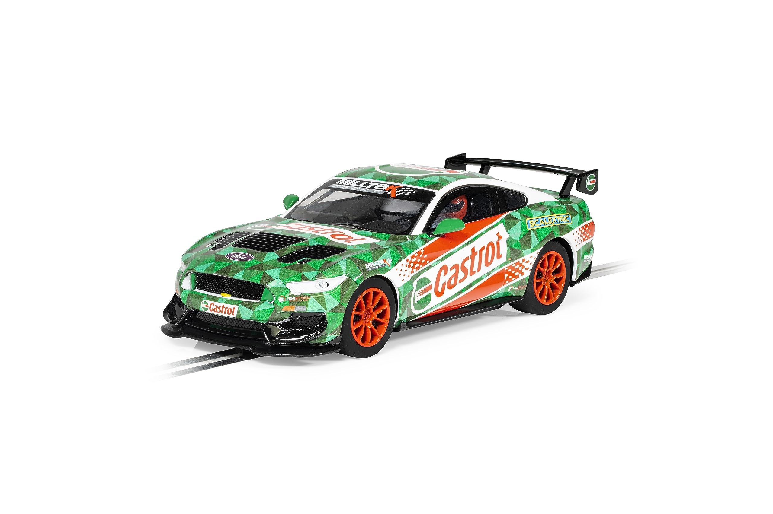 Scalextric Ford Mustang GT4 Castrol 1:32 Drift 360 Guideblade Slot Race Car C4327