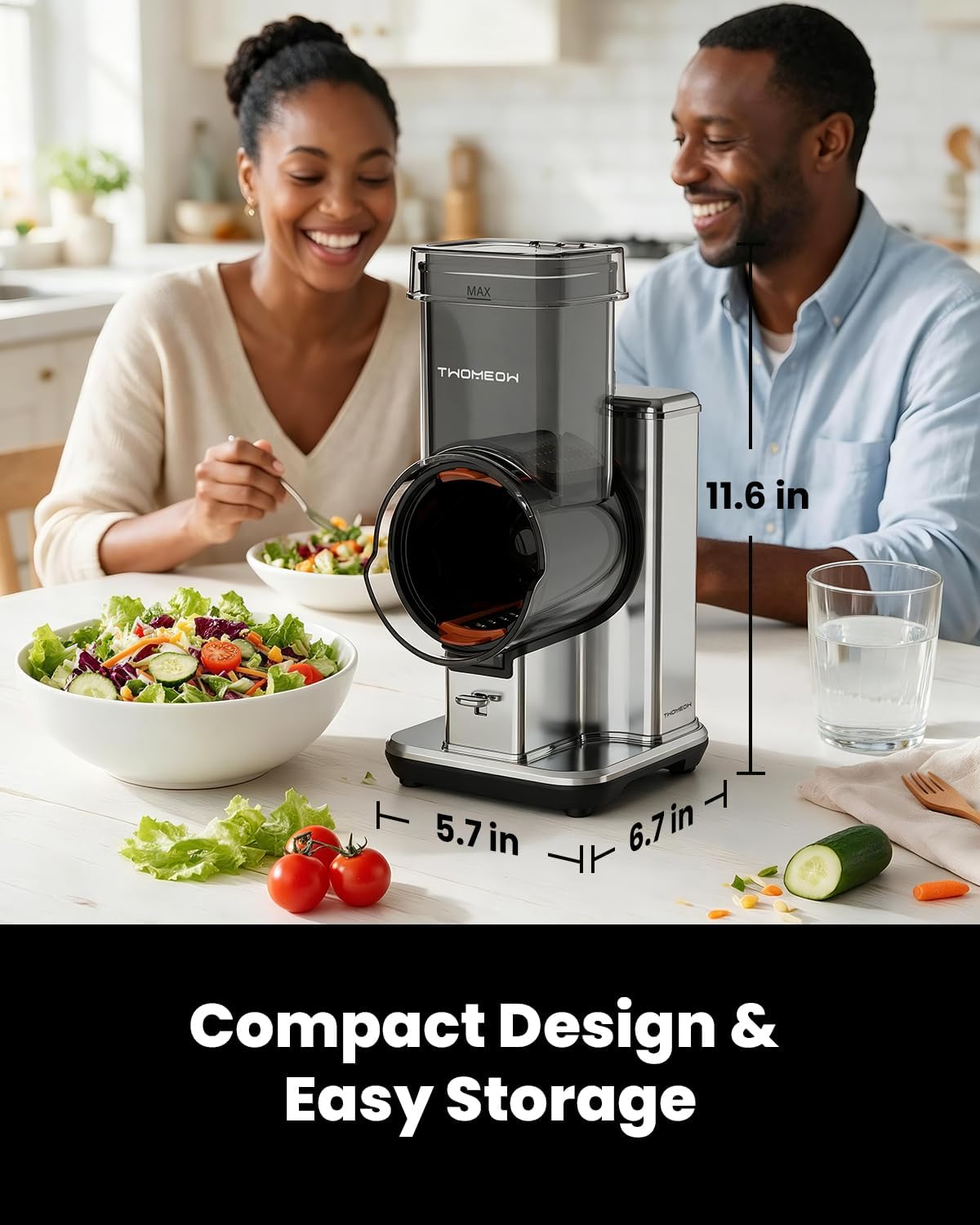 Electric Salad Shooter 4 Inch Large Feed Mouth 5-In-1 Cheese Grater Slicer