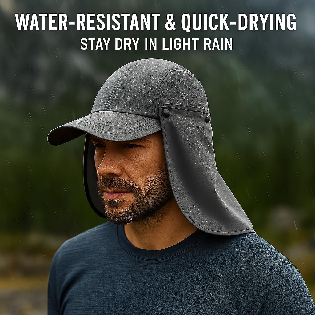 メンズ L/XL/XXL サンハット フィッシングハット 取り外し可能なネックフラップ付き、UPF 50+ 防水 速乾 野球帽 ハイ