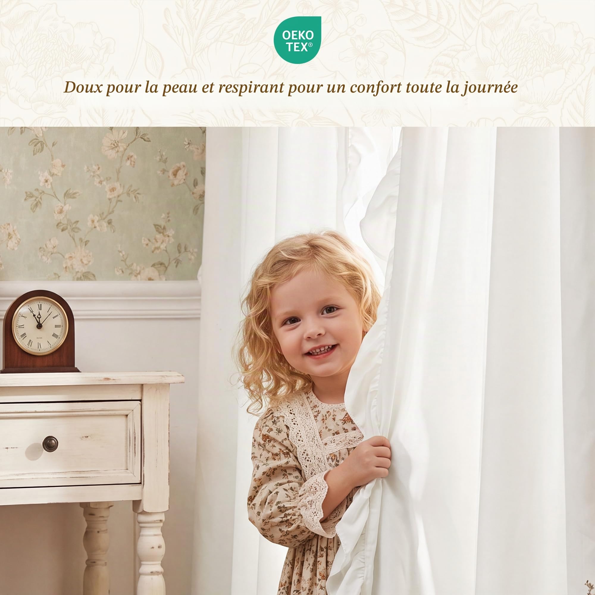 StangH Lot de 2 Rideaux à Volants pour Chambre à Coucher, Style Rustique Shabby Chic, Protection de l'intimité pour Salle à Manger, Salle de Bain, Salon, dortoir, Chalet, Campagne, Blanc, 132,1 x