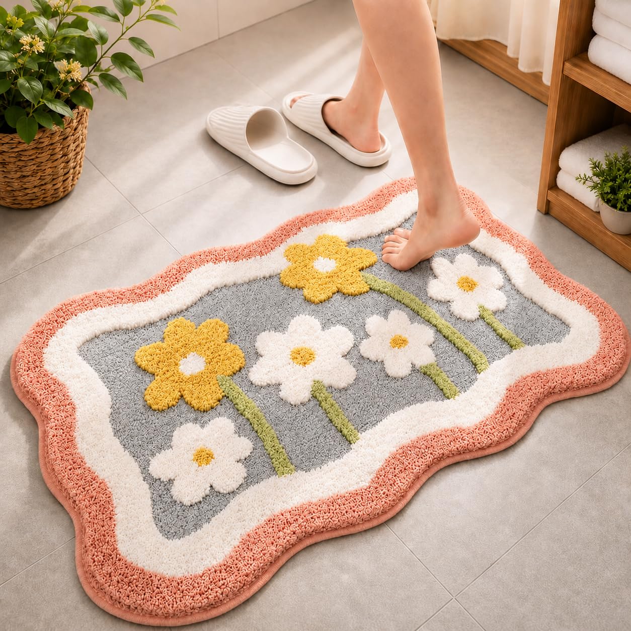 Roseate Little Flower Super Soft Anti Skid (40x60 cm) Super Absorbent Mats Microfibre 2000 GSM Mat for Bathroom/Bedroom/Kitchen/Door Mat/Floor Mat Pack of 1