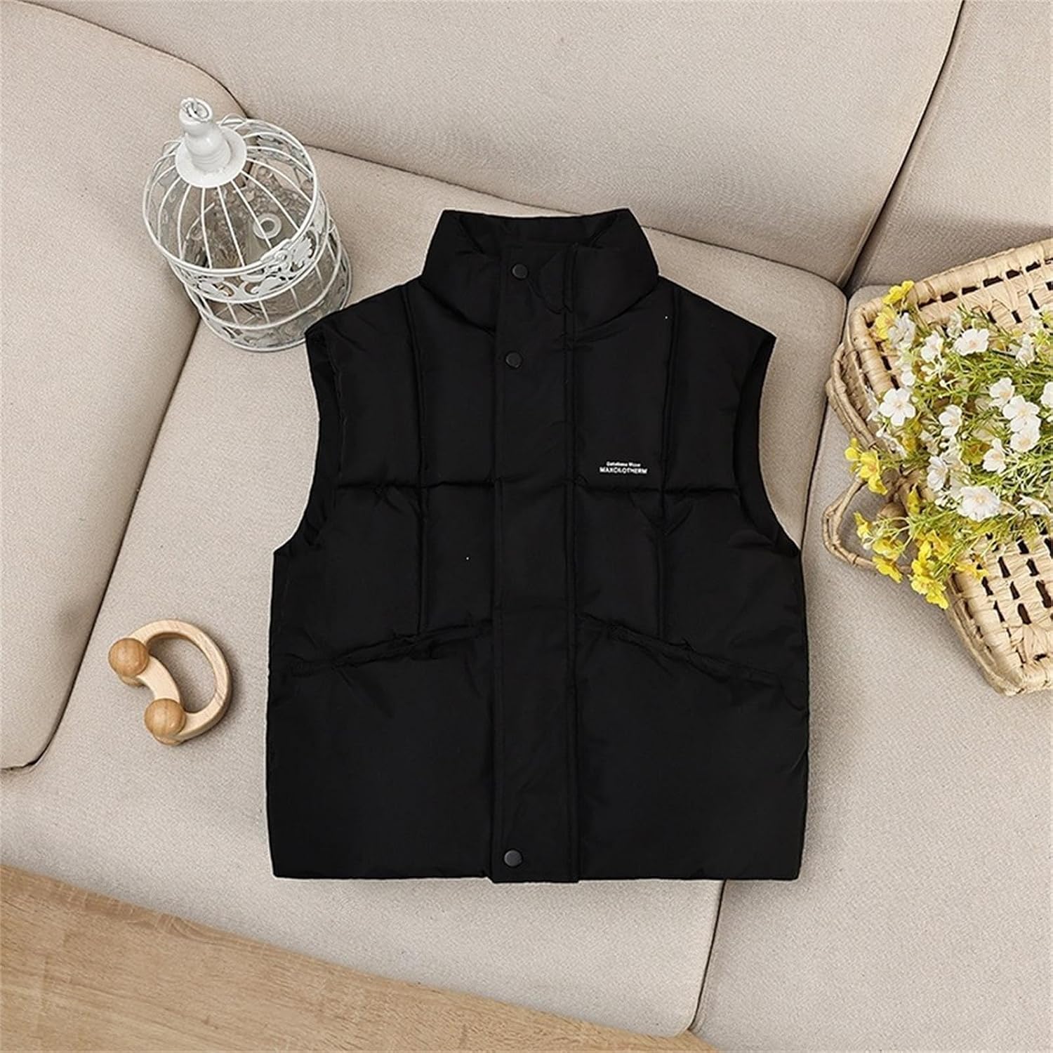 Girls Quilted Vest Round Neck Snap Button Lightweight Jacket