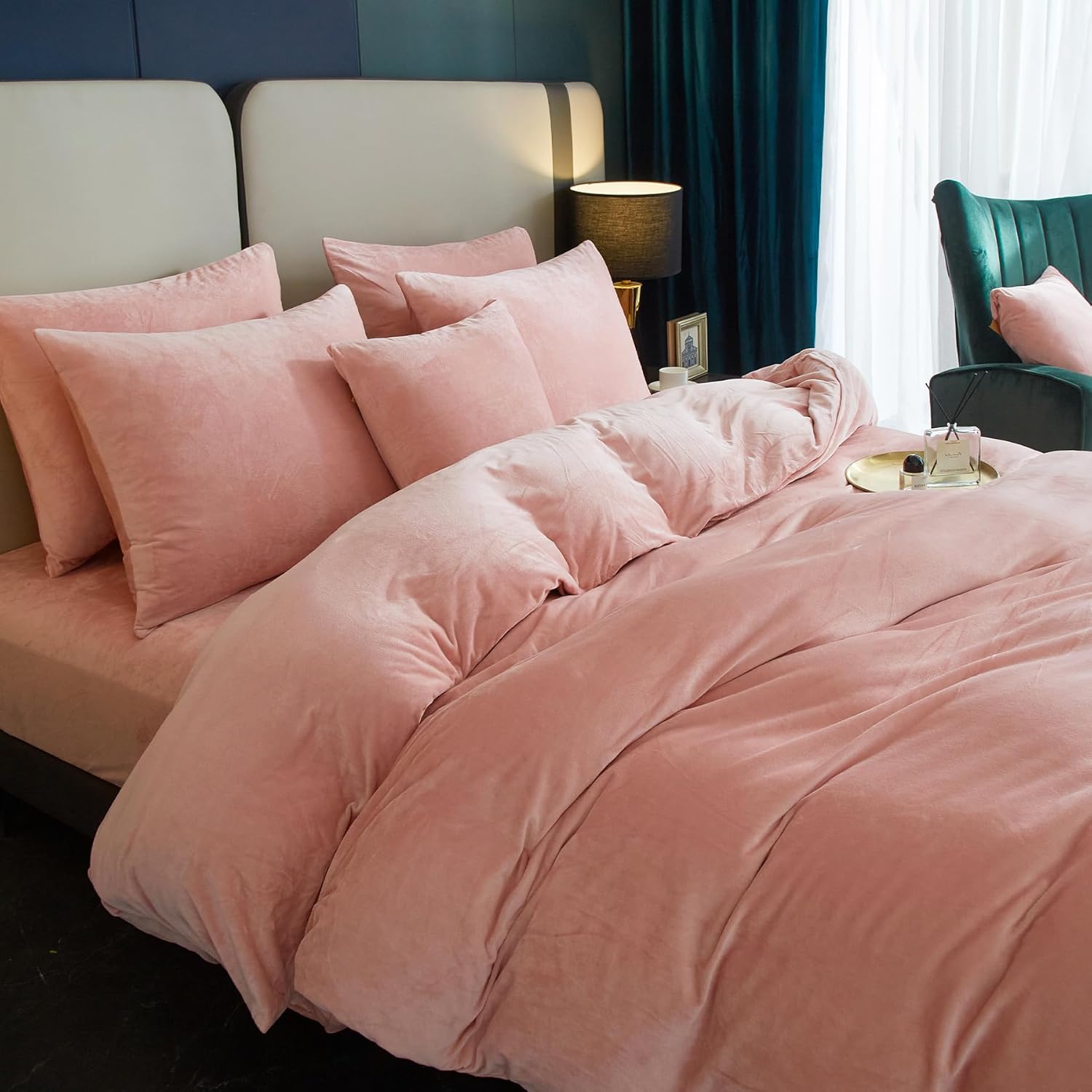 SE SOFTEXLY Velvet Pink Duvet Cover Queen Size, Soft Flannel Duvet Cover with Zipper Solid Breathable Silky Velour Comforter Cover, Cozy Winter Duvet Cover Set with 2 Pillowcases, 90" x 90" - Image 7