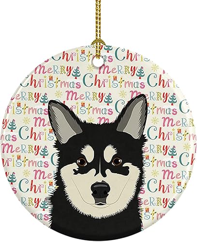 Miniatura 135 de Caroline's Treasures Adorno navideño de husky siberiano en blanco y negro #2 de cerámica para árbol de Navidad, decoración colgante para el hogar,