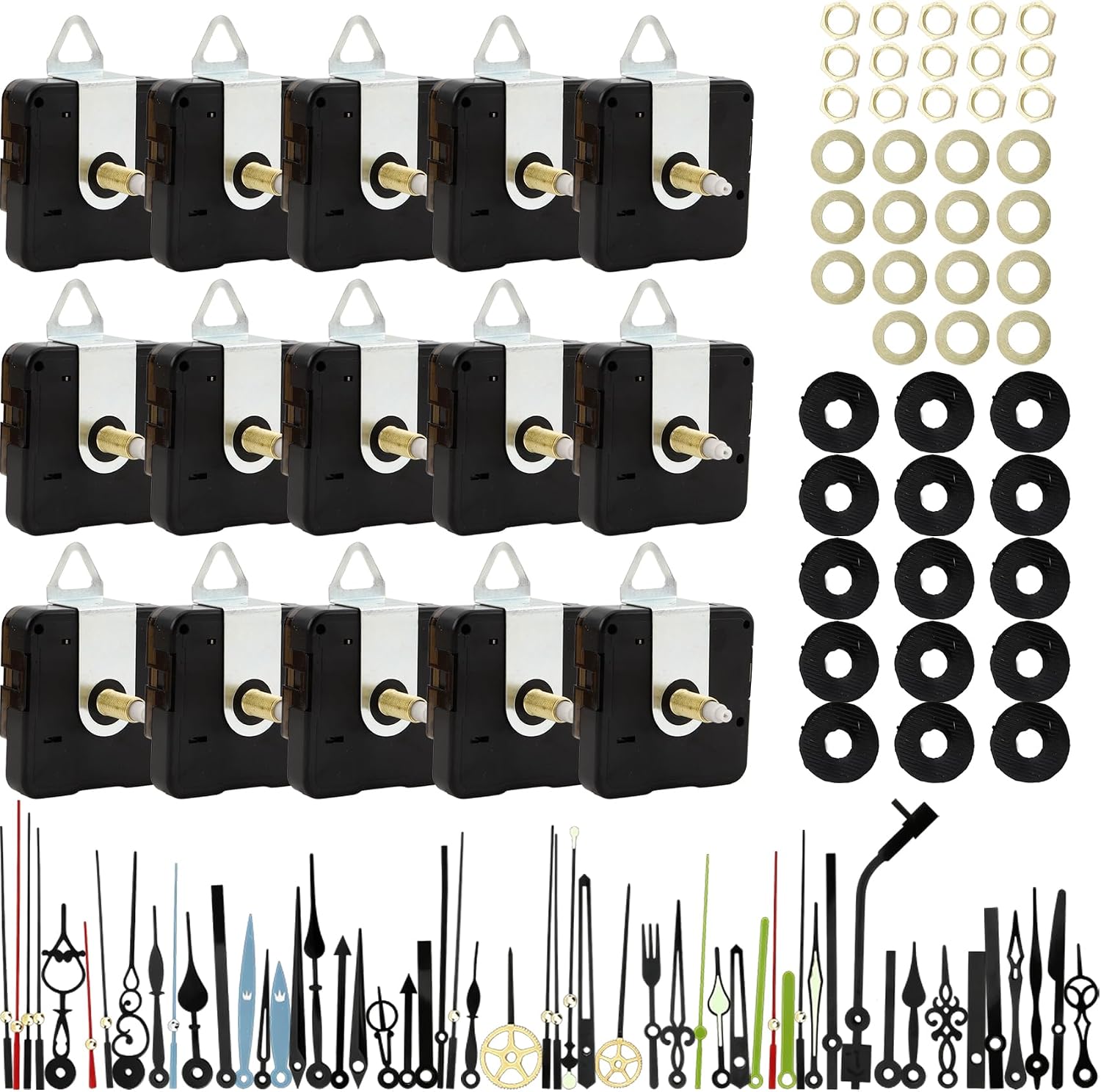 15 Packs Clock Mechanism Replacement Kit with 19 Pairs Clock Hands, Battery Operated Clock Movement Quartz Repair Motor Kit for DIY Clock Repair (Total Shaft Length 16/18/23mm)