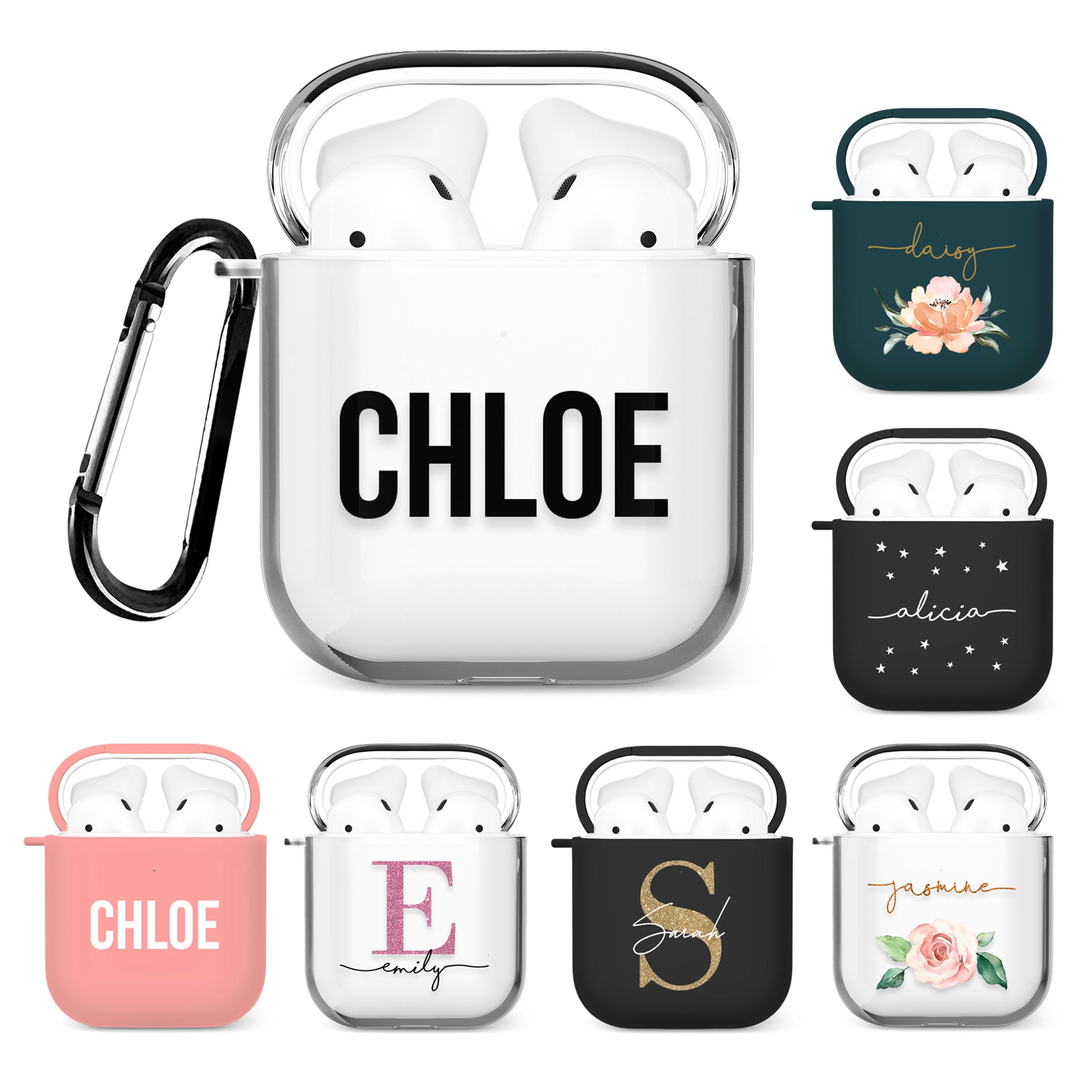 Tirita Personalised Custom Case Compatible with Apple AirPods 4th gen, Support Wireless Charging, with Carabiner, Front LED Visible [08- Rose Gold Monogram] — view 34