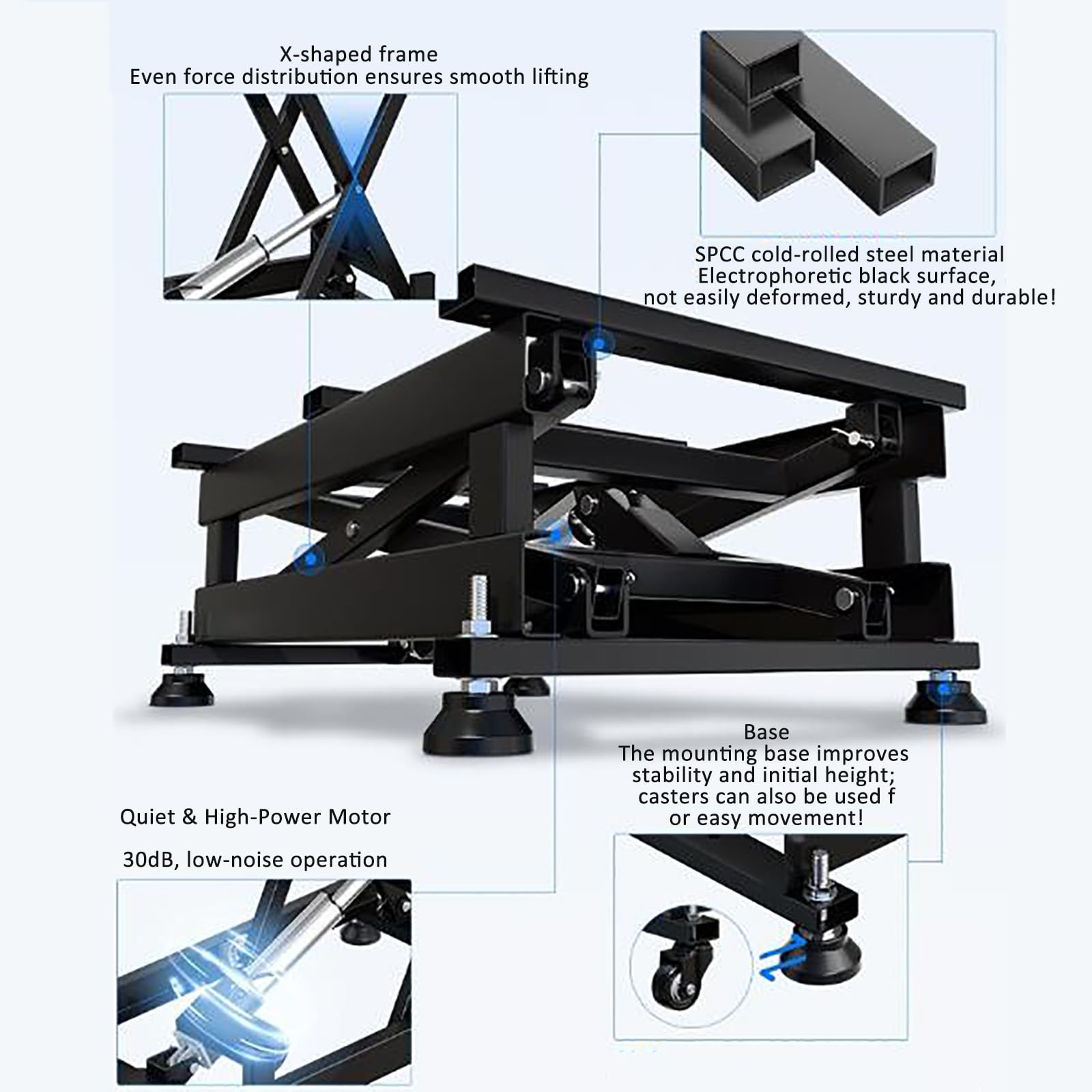 Lève-ciseaux électrique, très résistant, hauteur réglable de 375 à 680 mm, roues omnidirectionnelles, télécommande, capacité de charge de 60 à 200 kg