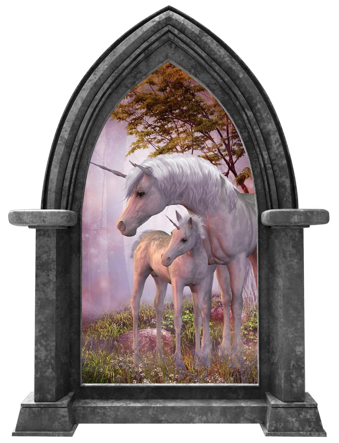 Castle Scape Instant Fairy Tale Window View Unicorn with Baby 1 Granite Wall Decal Removable Peel and Stick Wall Sticker for Kids Room 24 inch