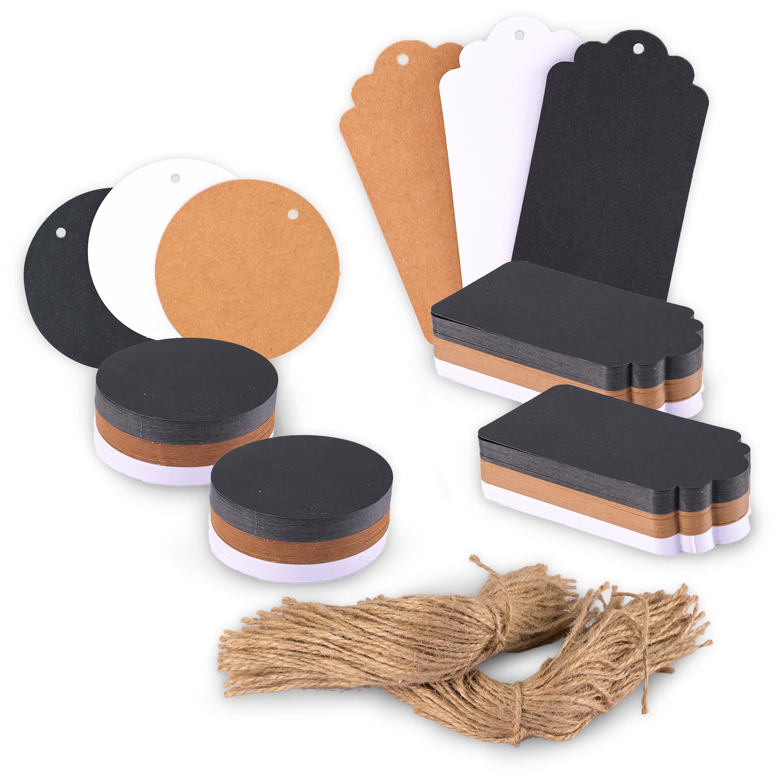 Florence Gift Tags for Presents - 300 pcs - Kraft Labels with String - Tags and Circles - for Parcels, Wrapping and Card Making