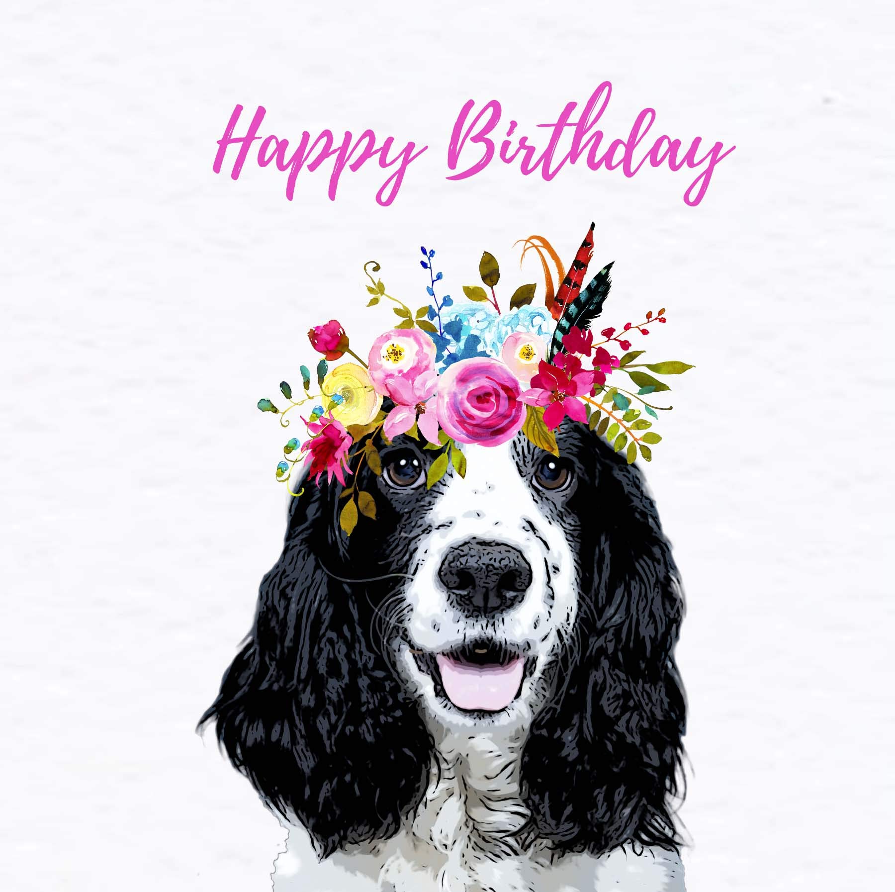 Cocker Spaniel Birthday Card, Happy Birthday, Dog In Party Hat, Custom