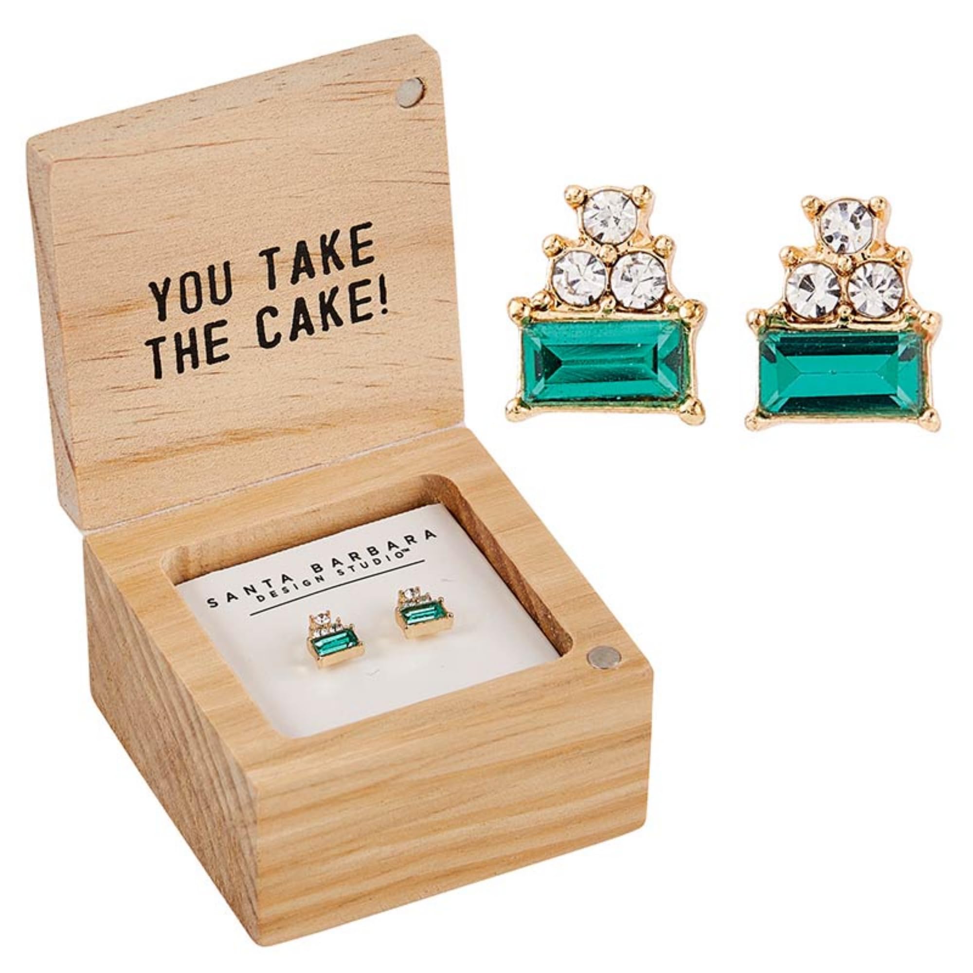 Santa Barbara Design StudioFleur Jewelry Stud Earrings Wood Boxed Gift Set, 1-Pair, Happy Birthday