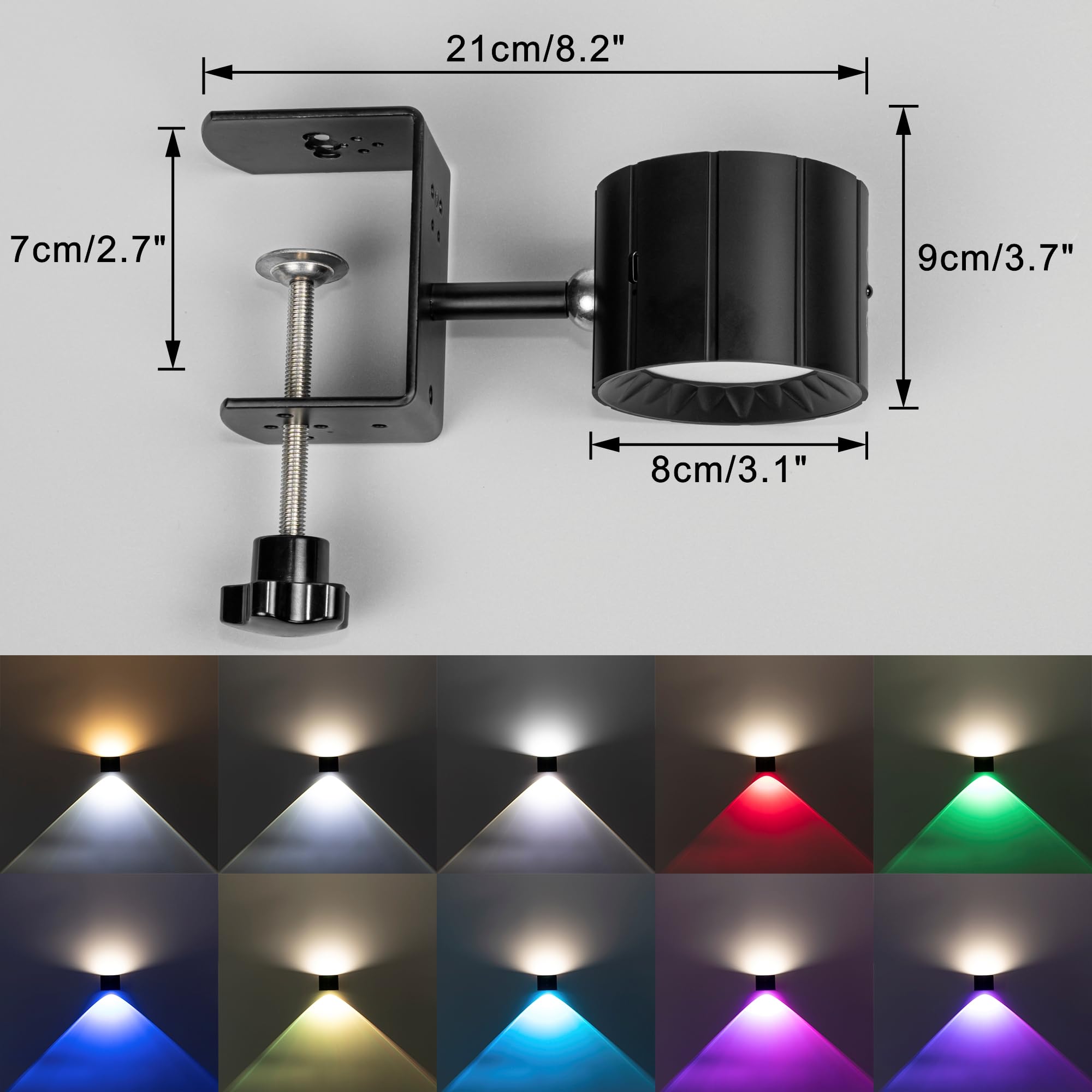 Yequandec Removable Magnetic 360° Rotating Clip-On Remote/Touch Switch Light Dimmable RGB Spotlight Black Metal Modern for Reading Rental House Party
