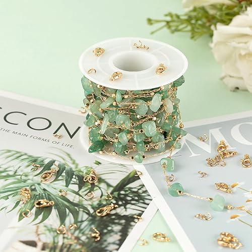 Miniatura 6 de KYUNHOO Encantadora cadena de joyería de piedras preciosas crudas verdes para hacer joyas de 16.4 ft chapado en oro de latón cadenas de collar de