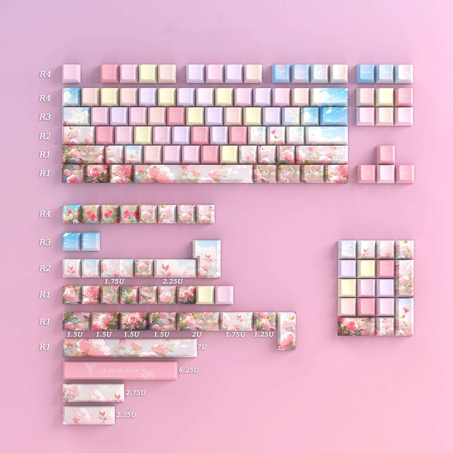 Thick-Walled PBT Keycaps Gift Exquisite Colored Rose Double Shot DyeSubbed for Gaming Mechanical Keyboard Rose Keycaps