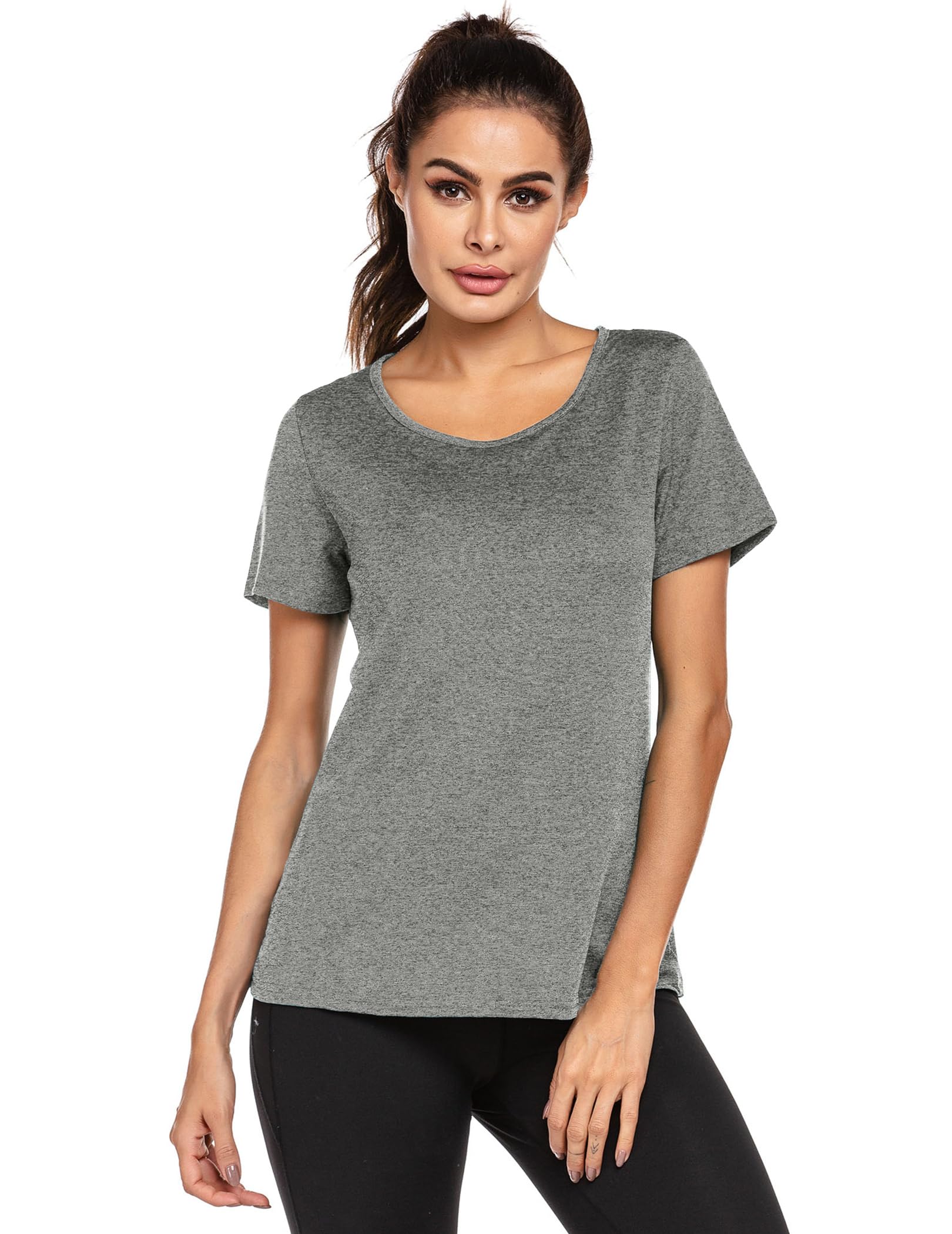 Damskie koszulki na siłownię T-shirt sportowy ze skrzyżowanymi plecami, wycięciem pod szyją, krótkim rękawem Topy do ćwiczeń do jogi dla pań Slim Fit, szybkoschnący T-shirt fitness, 1 lub 3 szt.