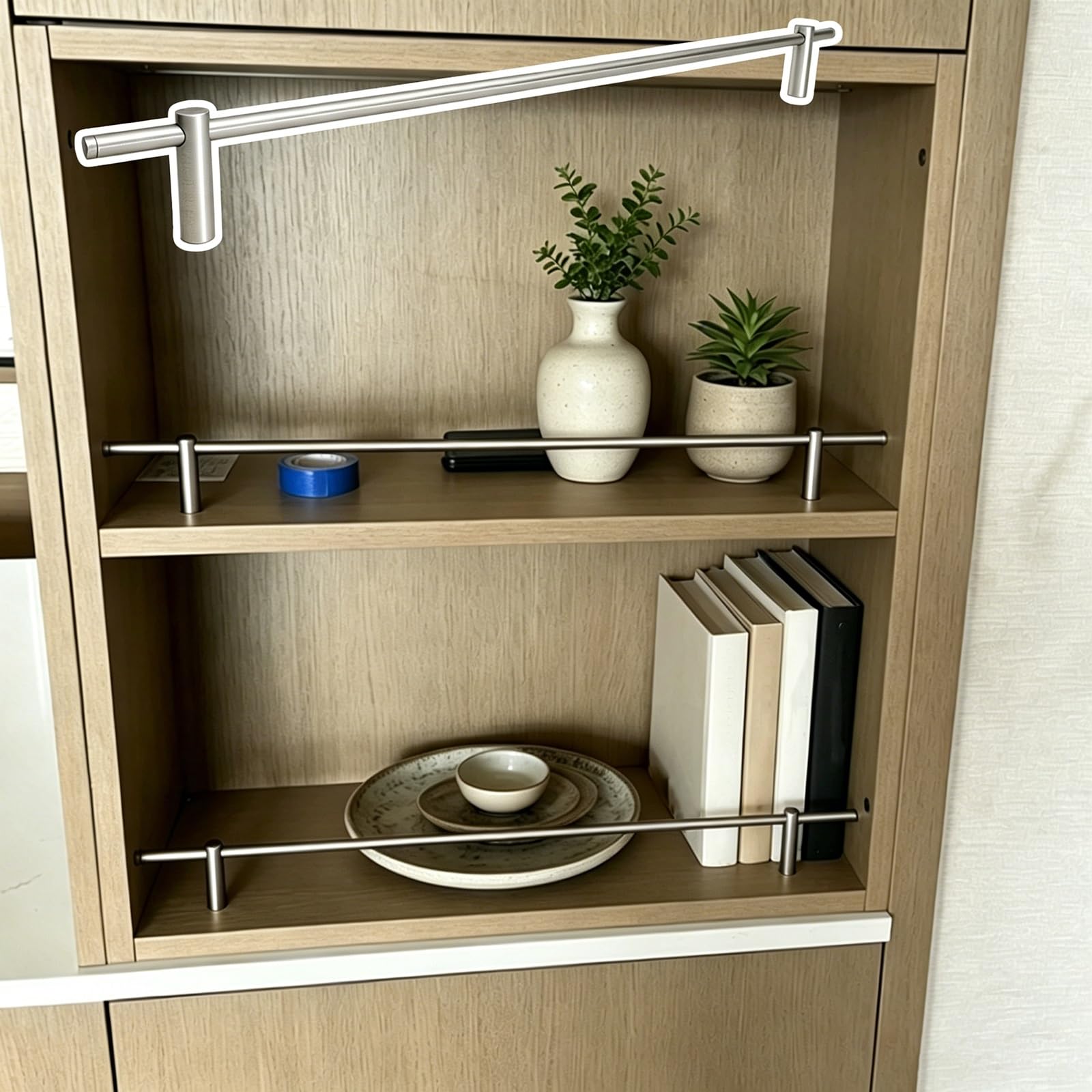 Djphofs Silver Solid Metal Shelf Guard Rail Customizable, Minimalist Gallery Rails For Open Shelves, Waterproof Fence Set Easy Installation(,58Cm/23In)