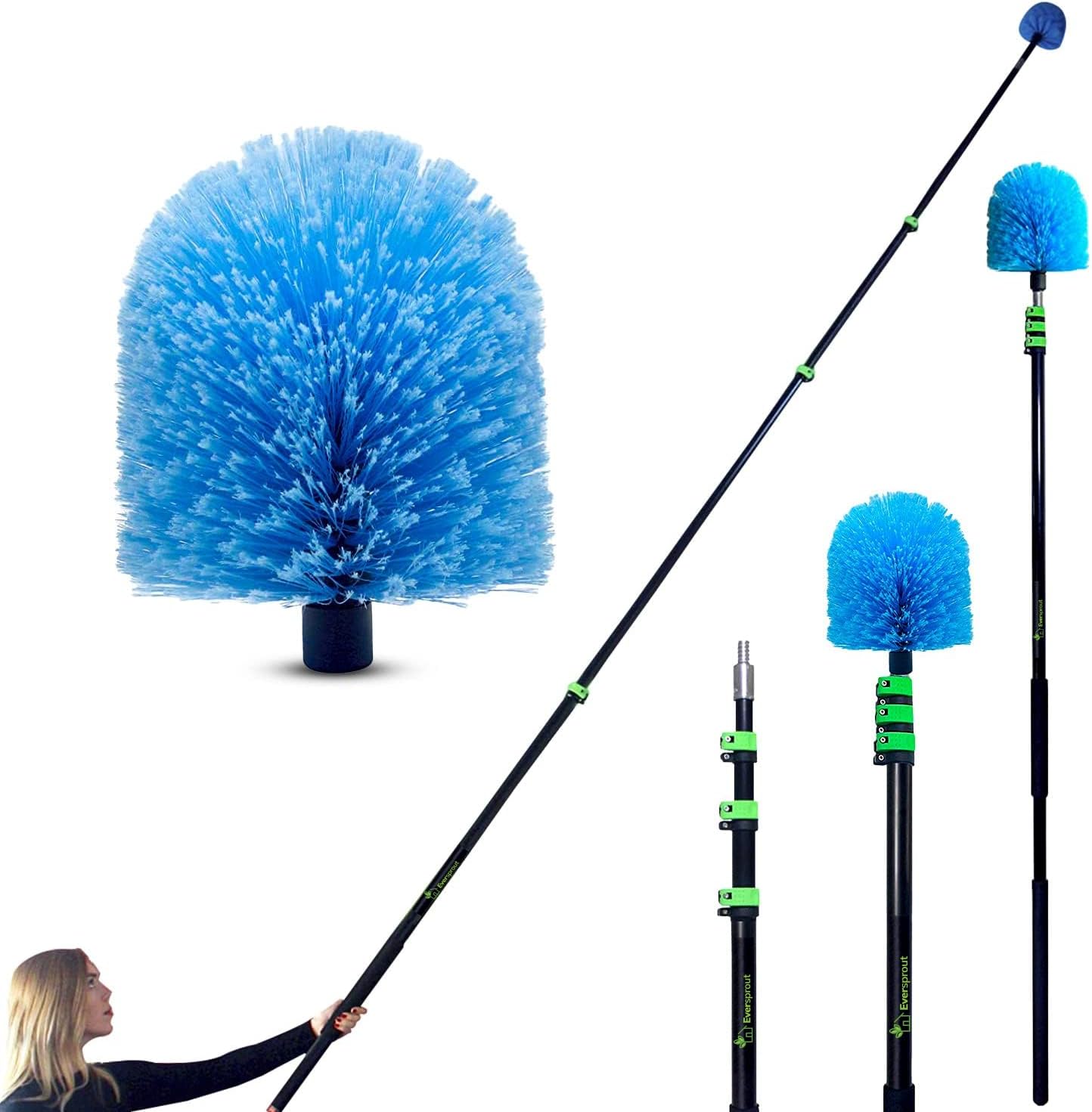 EVERSPROUT 7-to-25 Foot Cobweb Duster and Extension-Pole Combo (30 Foot Reach, Soft Bristles) | Hand Packaged | Heavy-Duty, 4-Stage Aluminum Pole | Indoor & Outdoor Use Brush Attachment
