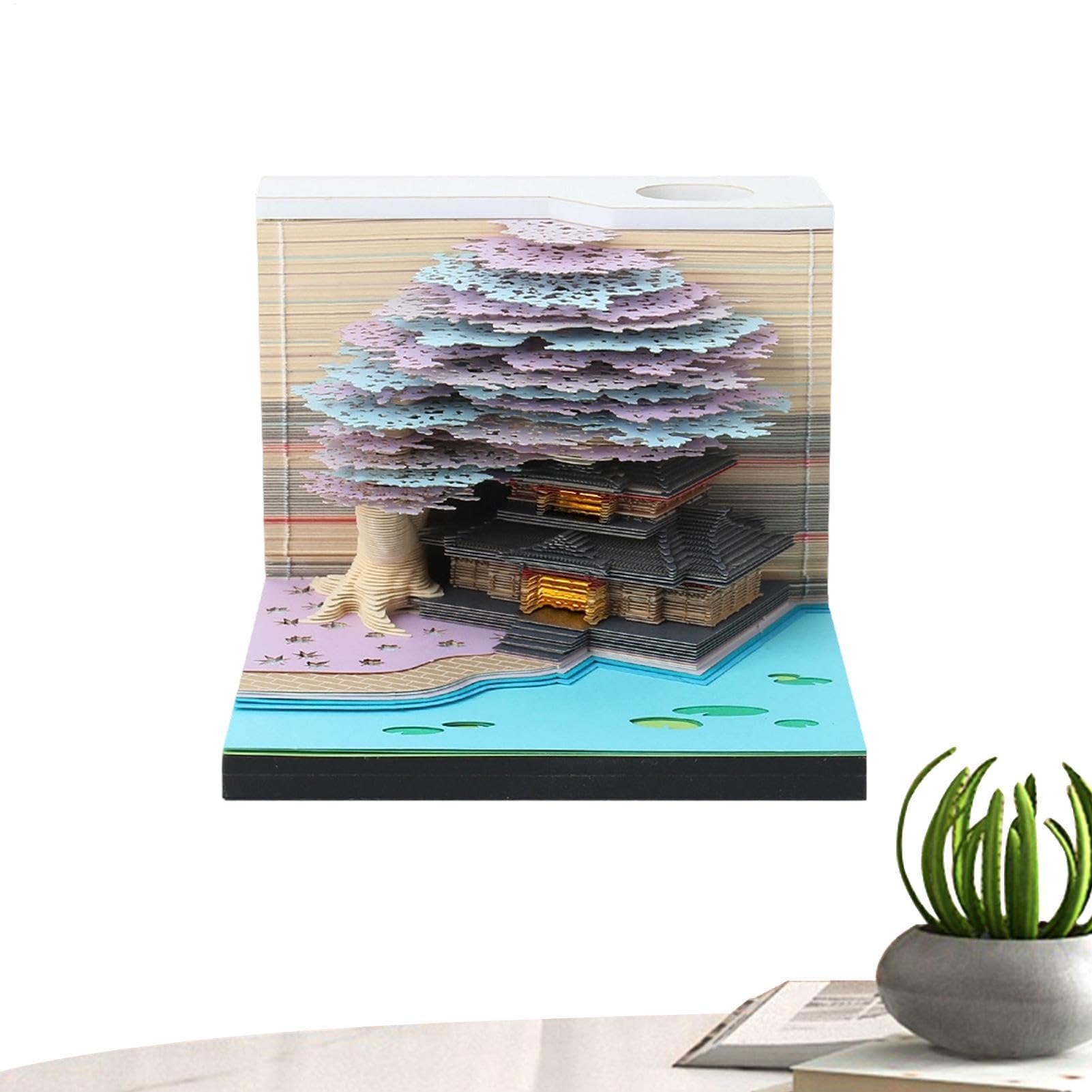 3D-Notizblock 3D Desktop Skulptur Haftnotizen 2027 mit LED Beleuchtung | Papier Kalender Skulptur Für Büro, Schule, Zuhause, Wohnheim, Wohnung, Schlafzimmer, Wohnzimmer und Bücherregal