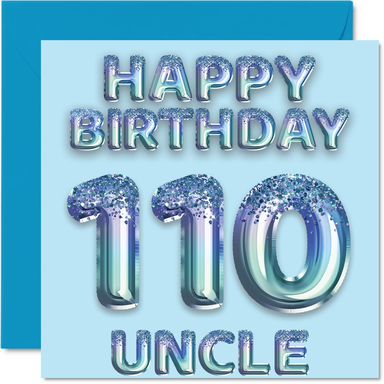 110th Birthday Card for Uncle - Blue Glitter Party Balloons - Happy Birthday Cards for 110 Year Old Uncle from Nephew Niece, 145mm Bday Greeting Cards Gift