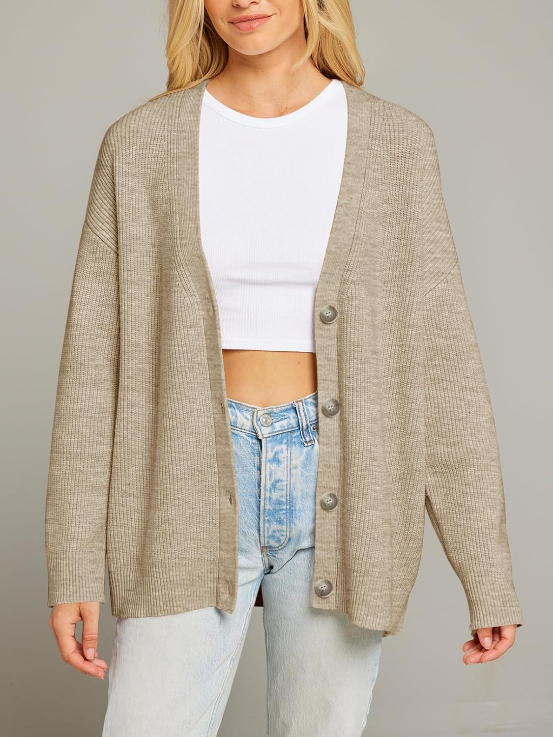 MEROKEETY Women's Cardigan Sweaters 2026 Fall Open Front Oversized Button V Neck Loose Soft Knit Outwear - Image 7