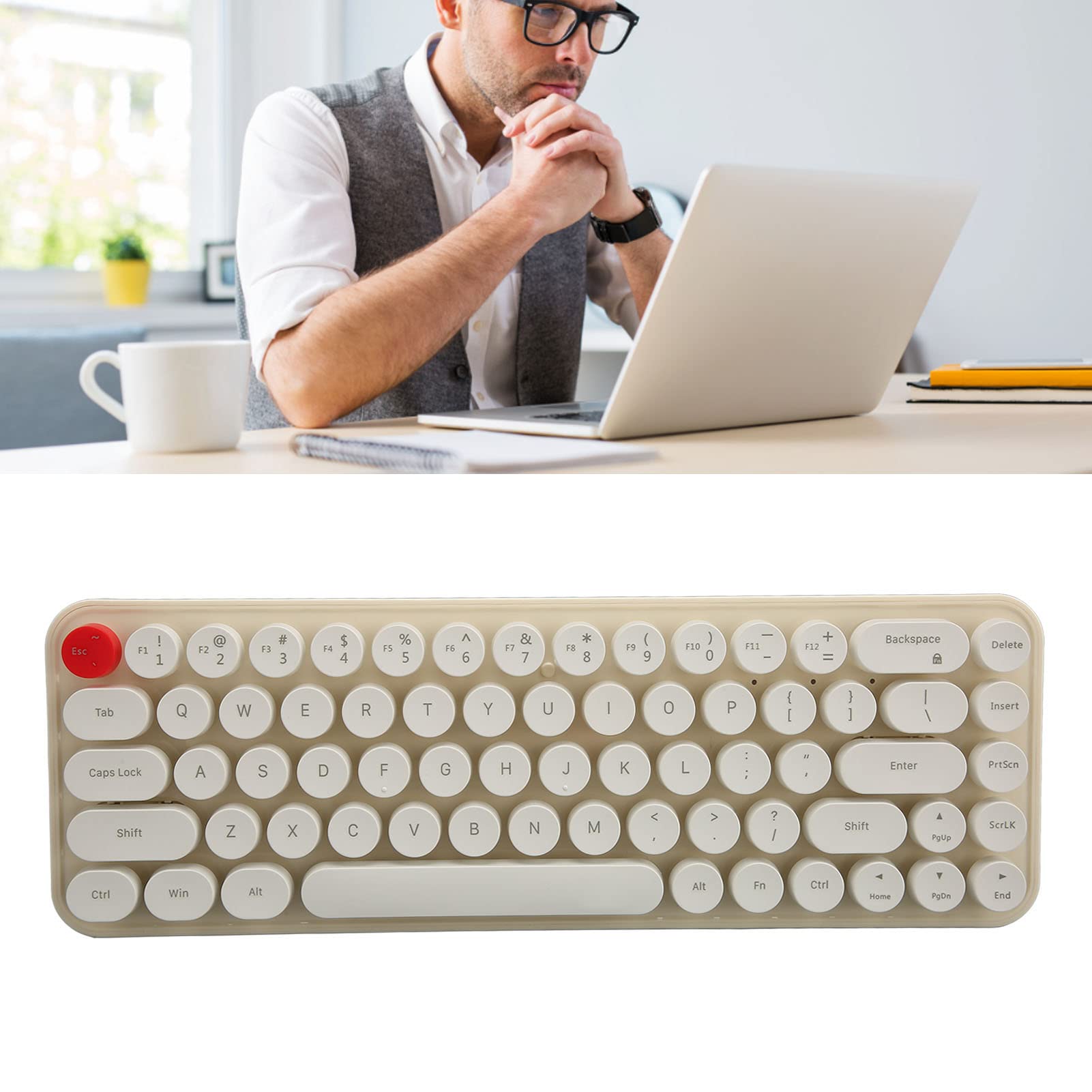 Samst Combo de Teclado y Mouse Inalámbricos, Teclado de Máquina de Escribir Inalámbrico de 2,4 GHz, Teclado Mecánico para Juegos de 68 Teclas con Lindas Teclas Redondas para (Beige)