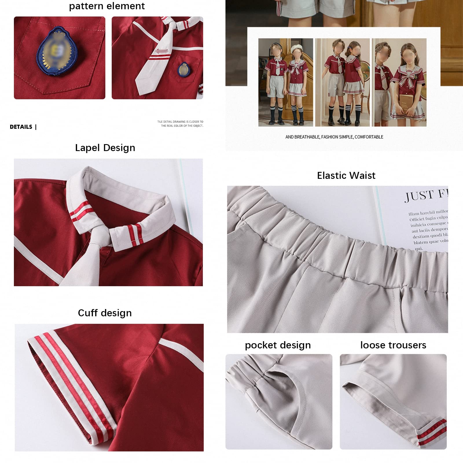 Uniformes de jardín de Infantes,Ropa de Clase de Manga Corta de Estilo Universitario británico para niños de Verano,Trajes de Ropa Escolar de Rendimiento de Estudiantes