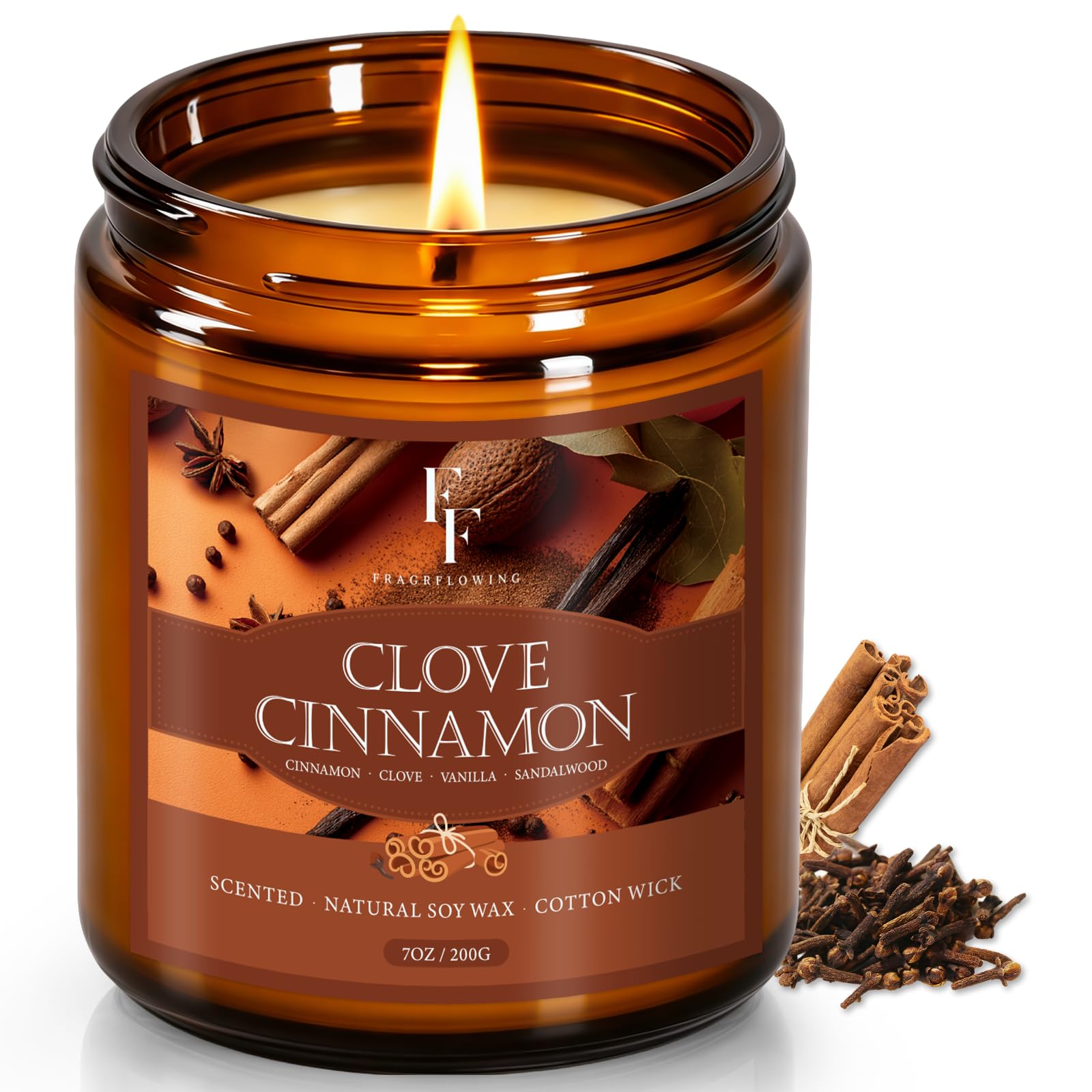 Fall Candle, Clove Cinnamon Scented Candles for Home, Natural Soy Autumn Candle Aromatherapy Candle, 7 oz Jar Candles Fall Gifts for Women Men