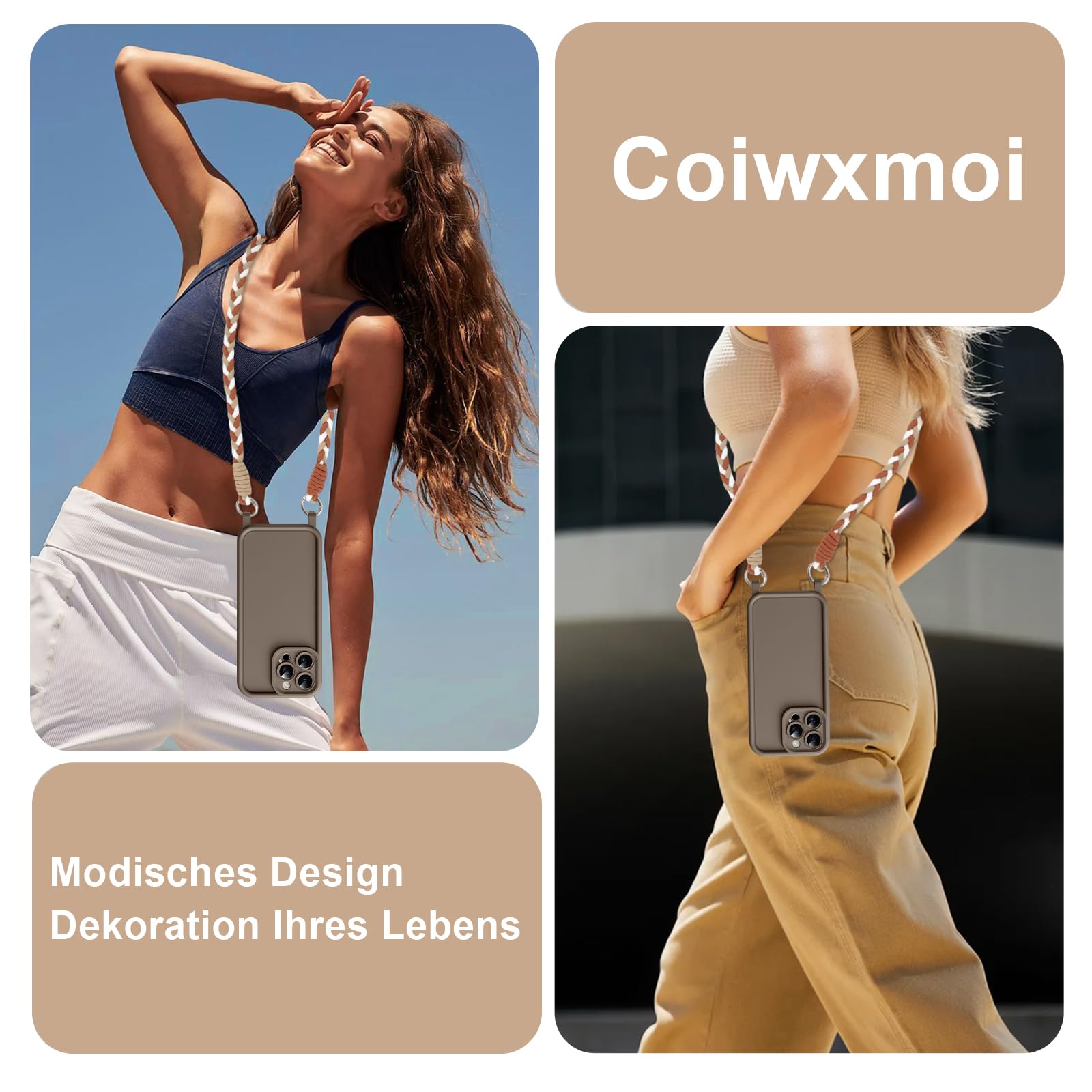 Coiwxmoi Etui na telefon komórkowy iPhone 15 Pro Max 6,7", etui ze zdejmowanym sznurkiem na szyję, do zawieszenia, miękkie, silikonowe, odporne na uderzenia etui ochronne do iPhone'a 15 Pro Max