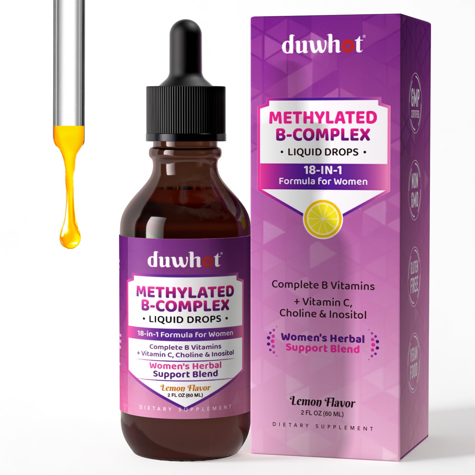 duwhot Women Methylated B-Complex Liquid Drops, 2 Fl Oz
