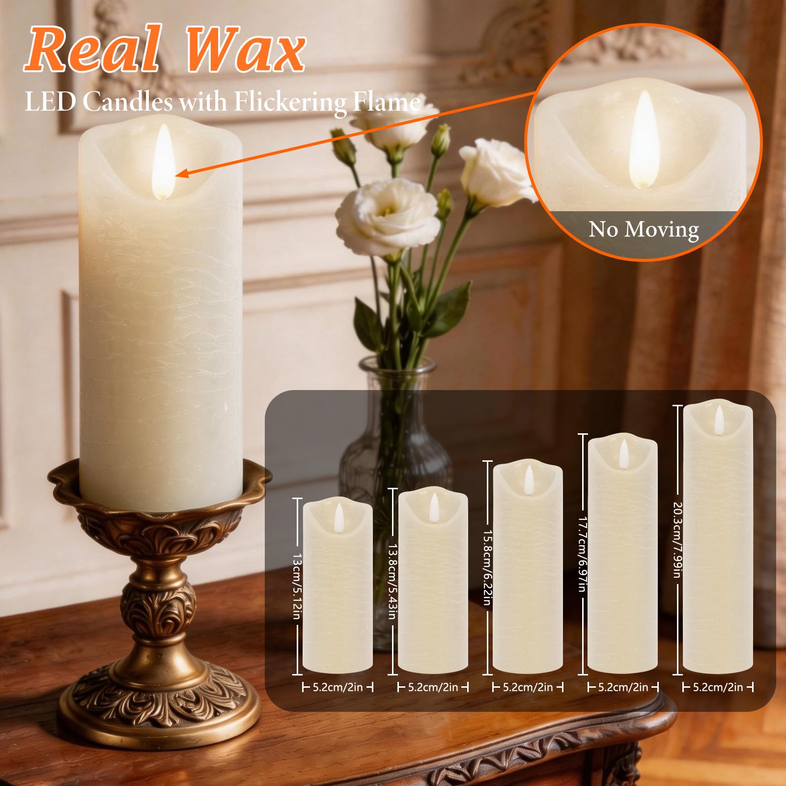 Bougies LED [5 pièces] Bougie Decorative, Sans flamme, En Véritable Cire, Télécommande, Bougies d'extérieur, Flamme vacillante, Décoration D'ambiance Intérieure Noël - 2#Ivoire Blanc