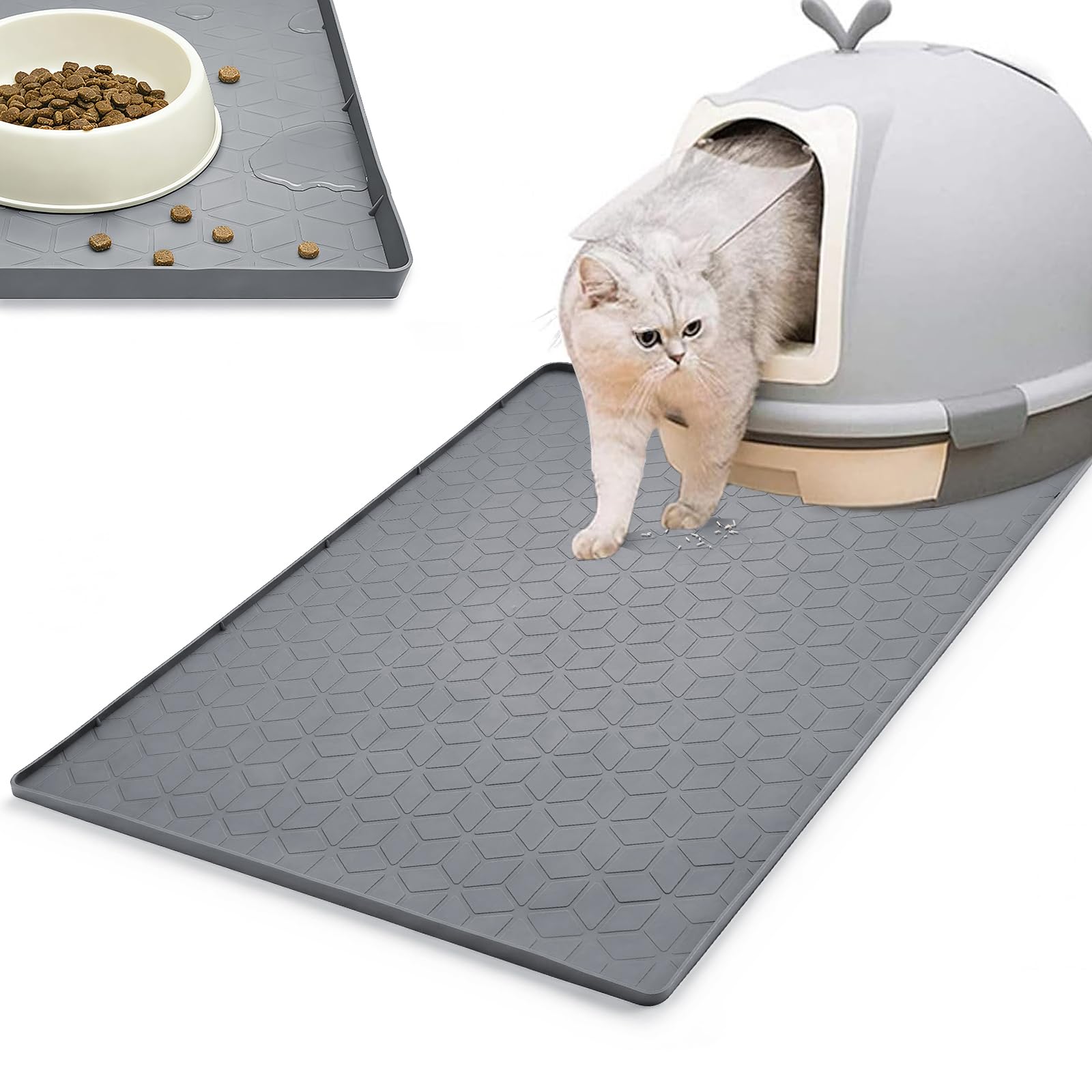 猫砂マット 猫トイレ マット シリコン製 70x56CM 猫砂 飛び散り防止マット 猫砂取り/集め 掃除簡単 滑り止め 溢れ止め 防水 防尿 防汚 丸洗い 高耐久 食事マット 猫 用品 グレー