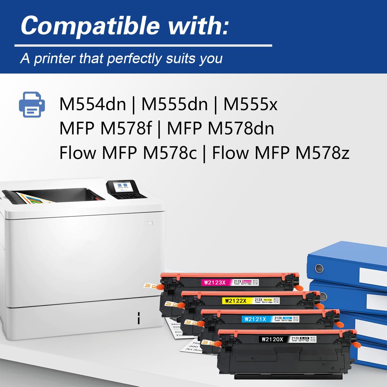 212X Toner Cartridges 4 Pack (B/C/Y/M) High Yield Replacement for HP 212A W2120A 212X W2120X Toner Cartridge work for Enterprise M554dn M555dn M555x MFP M578f M578dn Flow MFP M578c M578z Printer
