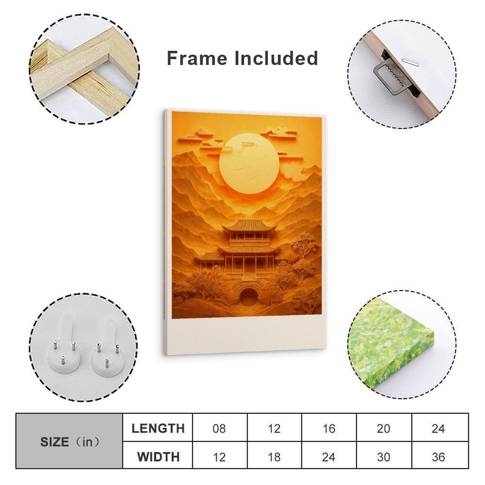 Póster de paisaje de arquitectura de Asia oriental de sol dorado, arte impreso en lienzo, imágenes rústicas impresionantes, decoración de pared, decoración de pared para oficina, apartamento, arte de