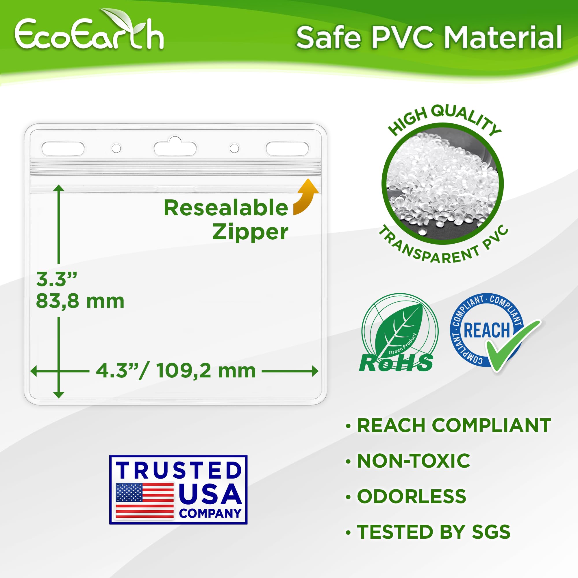 EcoEarth Horizontaler Kartenschutz mit weichem Rand (verschließbar, 10,2 x 7,6 cm, 1000 Stück), wasserdichter Ausweishalter, Kartenhalter, Namensschild-Halter, Kunststoff-Ausweishalter, transparenter