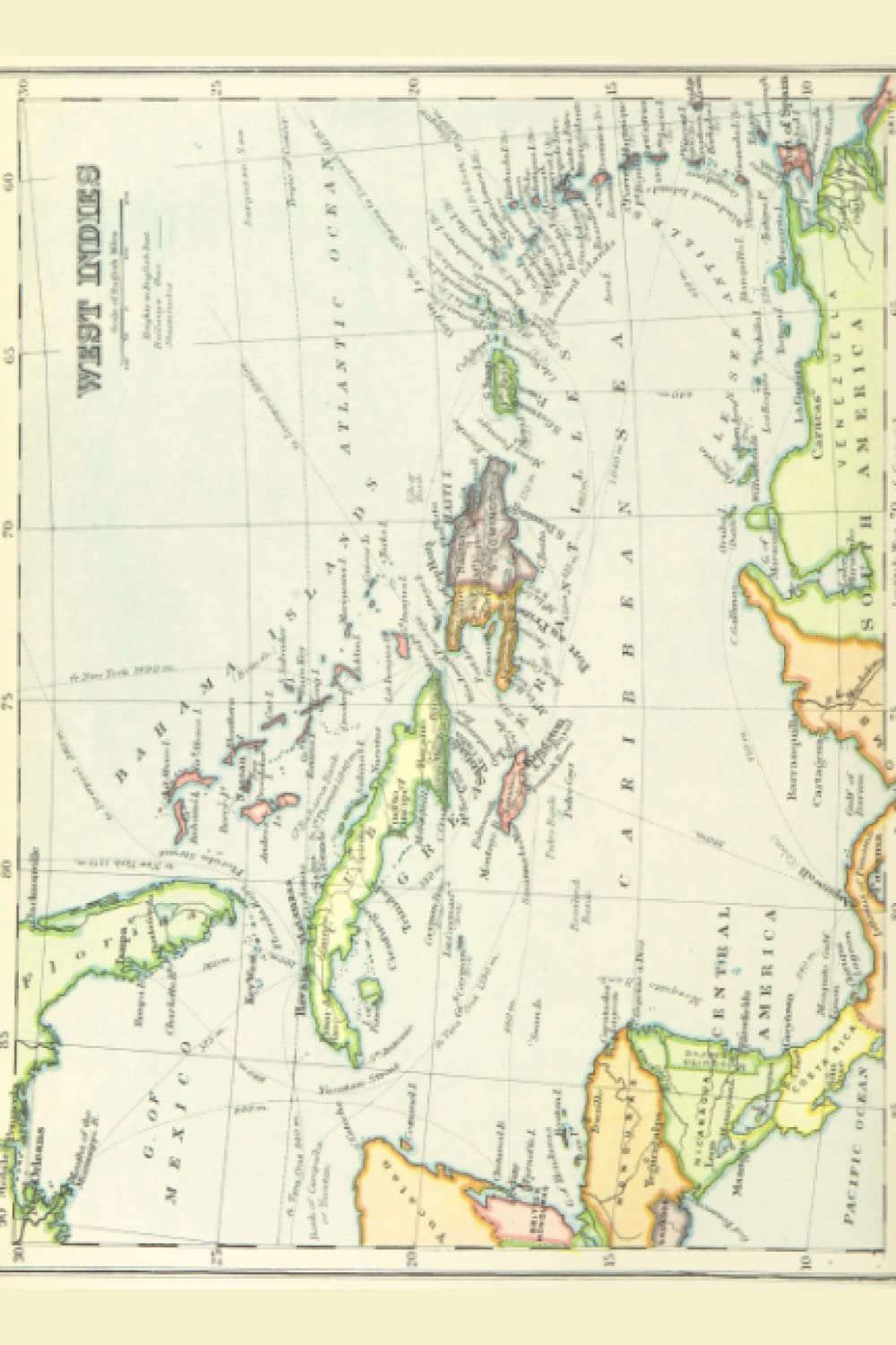 West Indies and Caribbean Map Journal: Vintage 1878 Map of West Indies Notebook (Blank Lined Journal, 6"x9" Lined Pages, 200 pages)