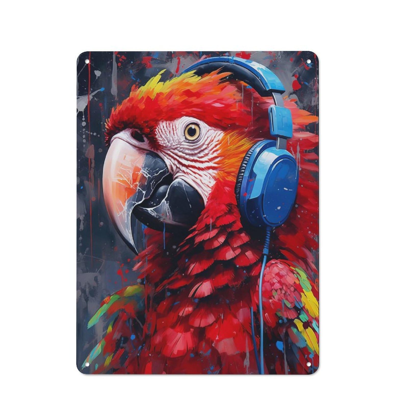 Junmoney Macaw With Headphones Vintage Metal Wall Sign 40X30cm For Garage Or Workshop, For Metal Sign Collectors, For Garage And Workshop Walls