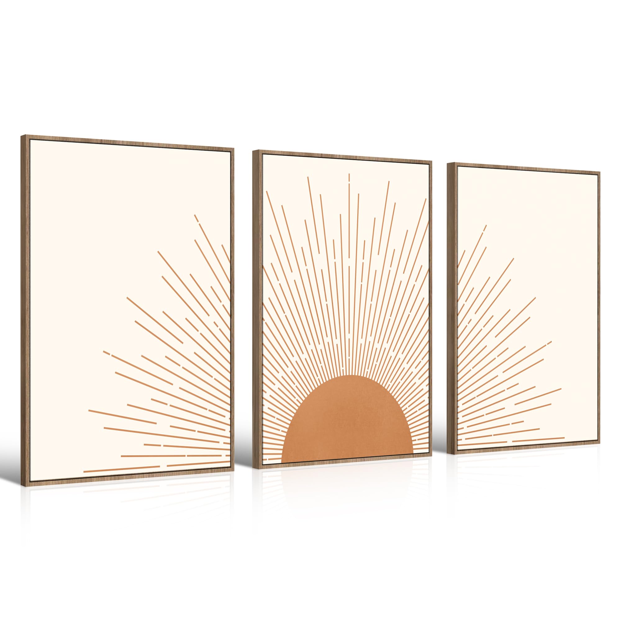 SIMILAR SUN Boho Minimalist Wall Art Set of 2 Framed Canvas Prints with Sun Rising on the Horizon Mid Century Modern Neutral Home Decor Bohemian Style for Living Room Bedroom Bathroom Office 16x24in