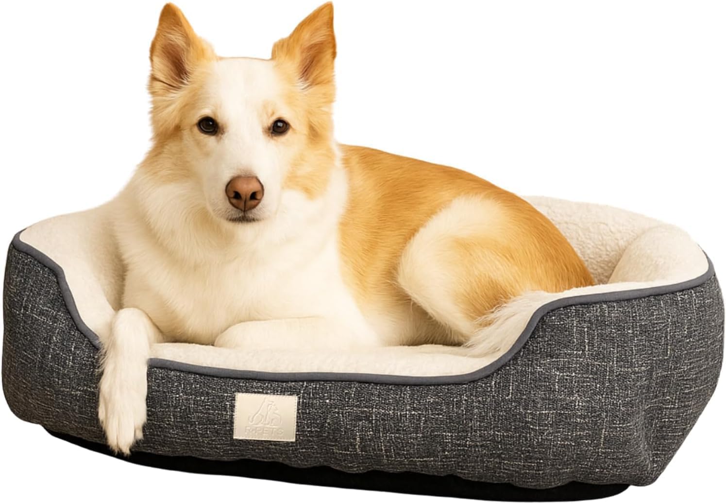 R PETS Lounger Small Pet Bed Calming Soft Sherpa Small Dog Bed Anxiety Relief Joint Support Cat Bed Non-Slip Base Machine Washable 50cm x 40cm x 17cm