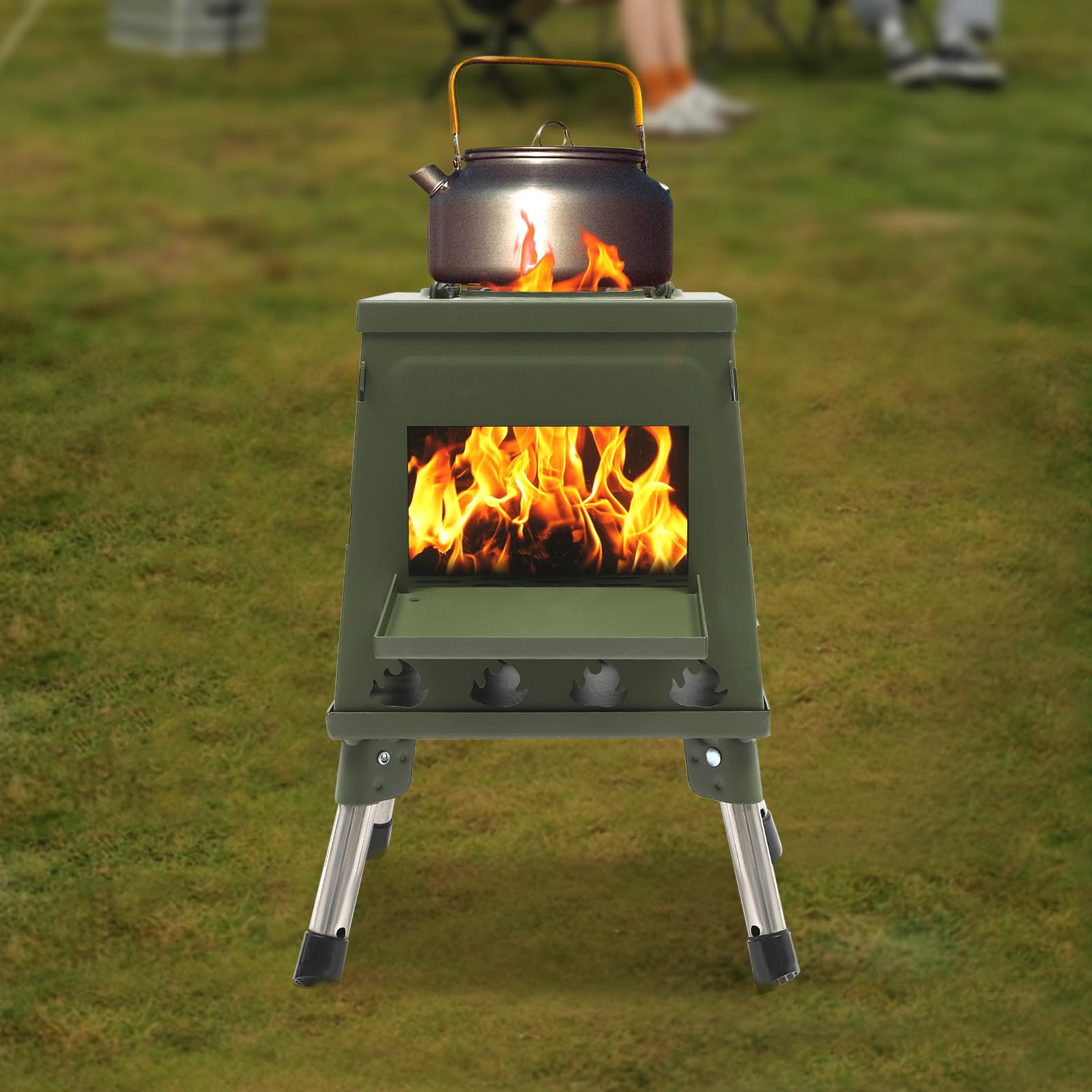 Campinggrill Edelstahl, Tragbarer Holzofen für Camping, Boden Stehend Gartenofen Zelt Ofen Outdoor, Zeltofen, Terrassenofen, für Camping, Rucksacktourismus, Eisfischen und Jagd