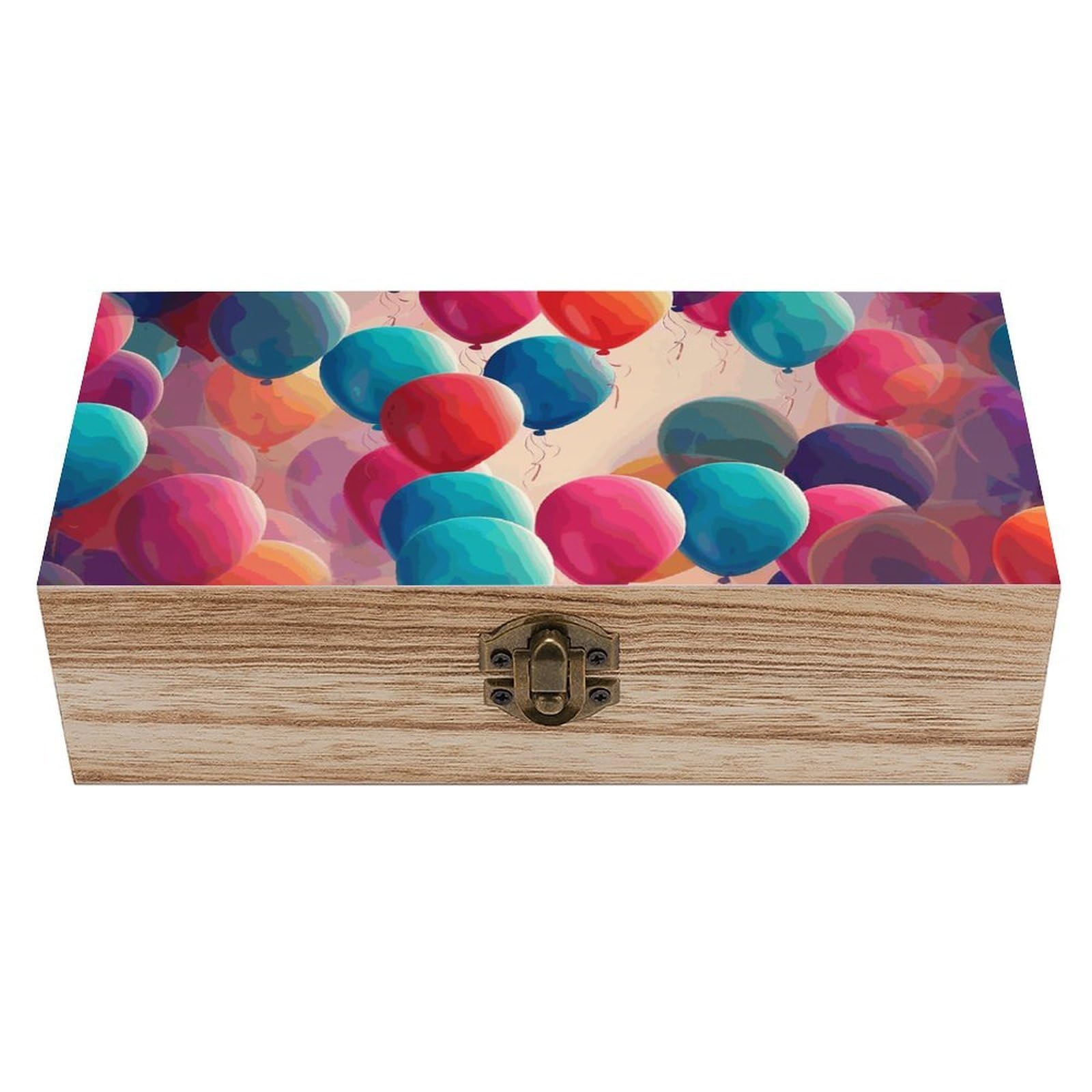 KLOPH Wooden Storage Box Balloon Wood Gift Box with Hinged Lid Vintage Decorative Jewelry Boxes Memory Box for Jewelry Art Hobbies Home Storage Treasure Keepsake Gift 7.9''x3.9''x2.3''